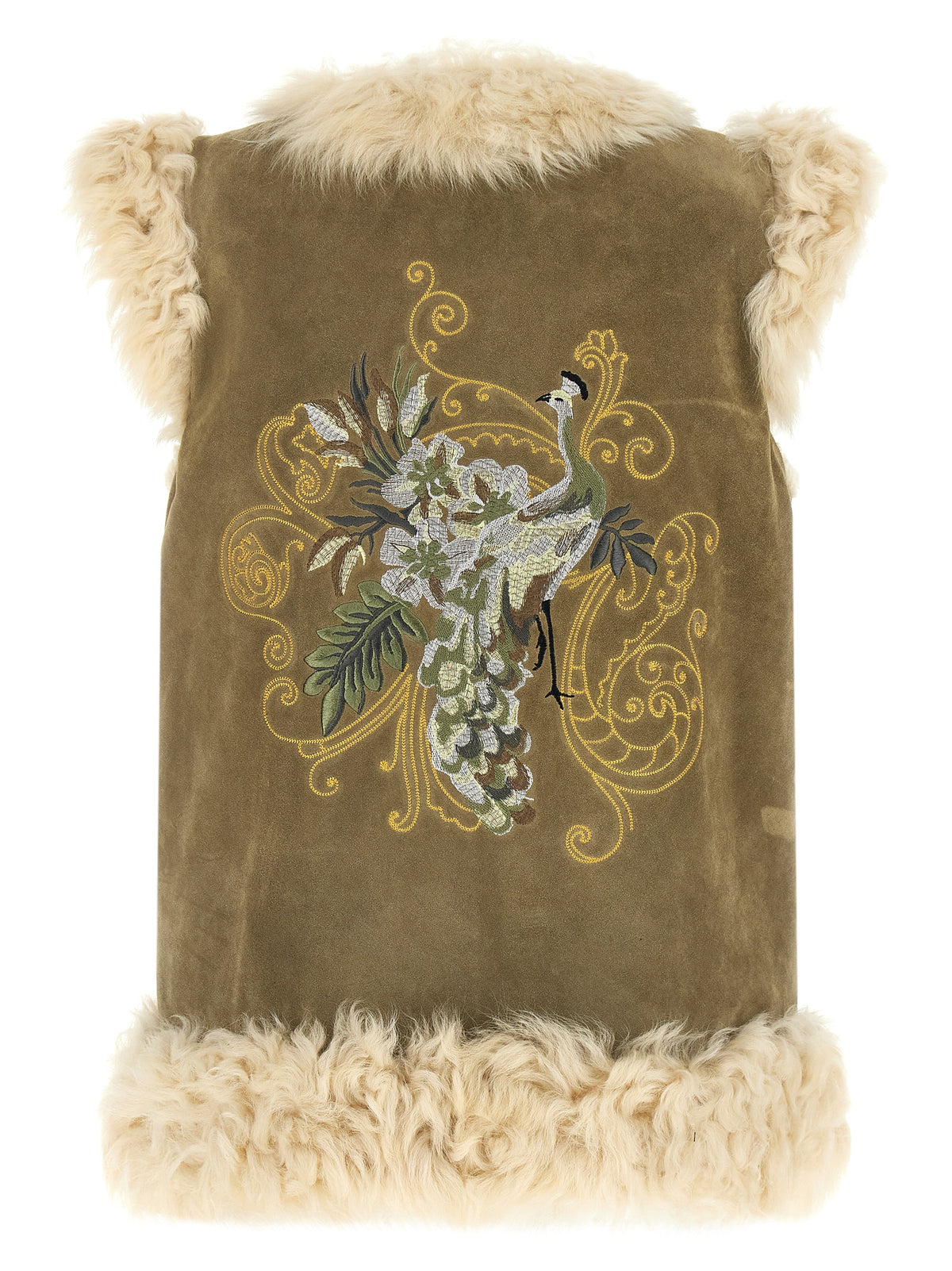 Indulge in the Etro Beige Lamb Fur Sleeveless Jacket, a masterpiece of luxurious craftsmanship, featuring exquisite embroidery that elevates any ensemble with timeless elegance.