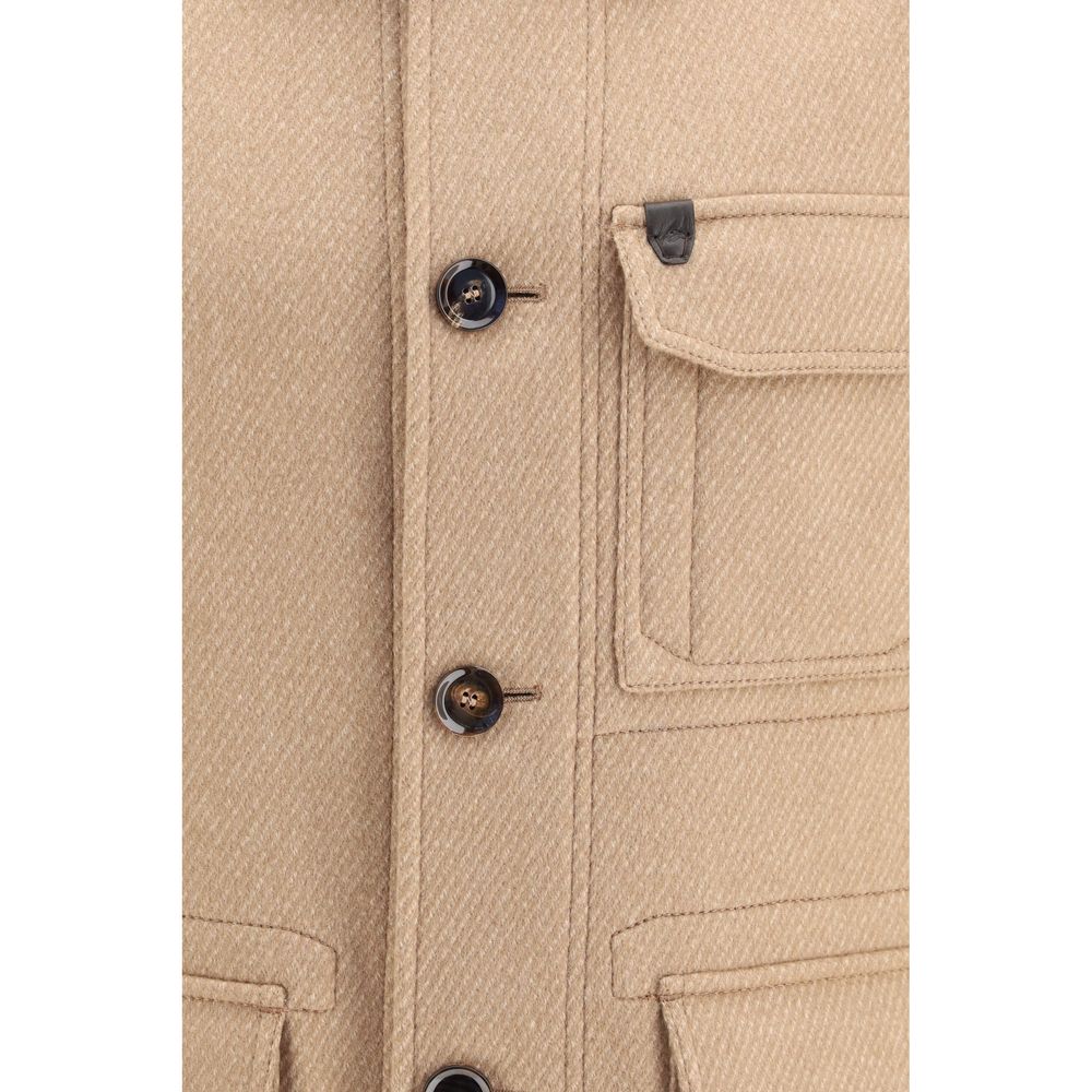 Brioni Beige Cashmere Leather Jacket - Timeless Luxury Elegance