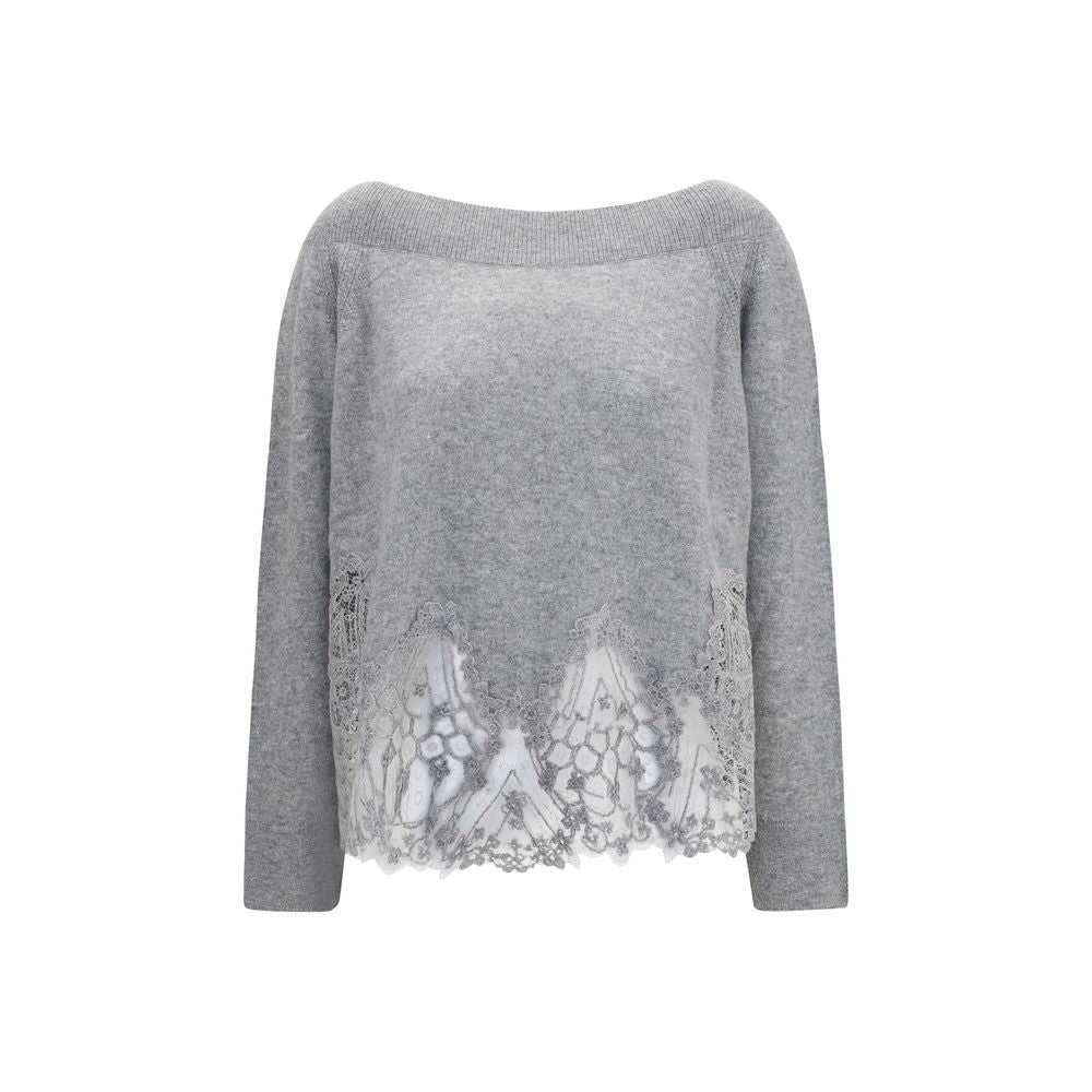 Indulge in the sumptuous Ermanno Scervino Gray Cashmere Sweater, crafted from 100% Kashmir for unparalleled elegance and comfort, perfect for the discerning individual.
