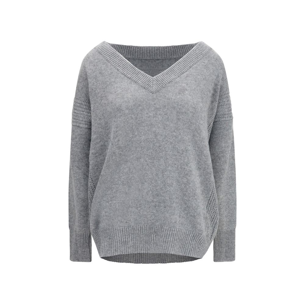 Indulge in the exquisite Ermanno Scervino Gray Cashmere Sweatshirt, crafted from luxurious cashmere and silk for a timeless elegance that elevates your wardrobe.