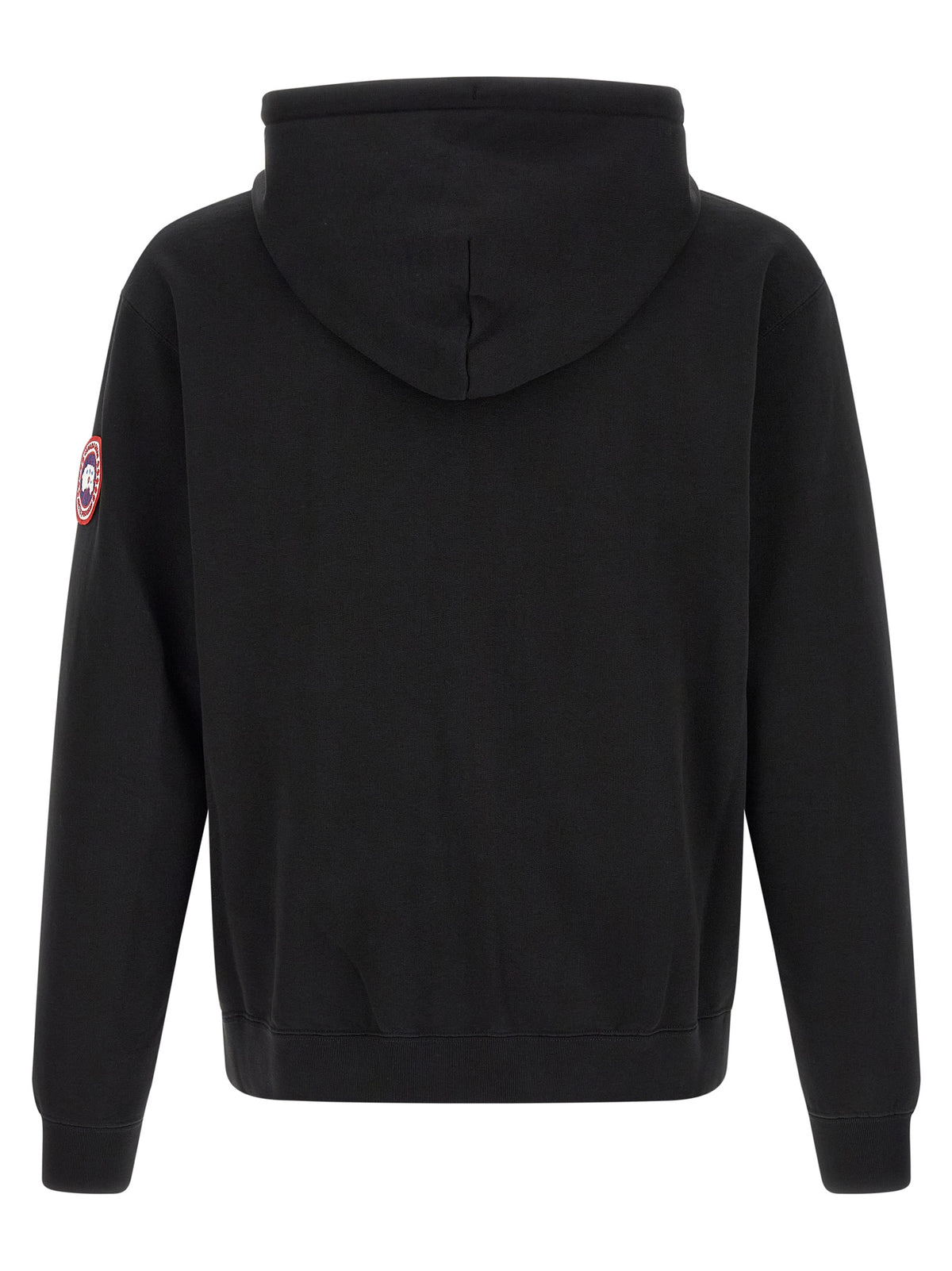 Indulge in the Canada Goose Black Cotton Sweatshirt, a luxurious blend of comfort and sophistication, perfect for elevating your casual wardrobe with timeless elegance.