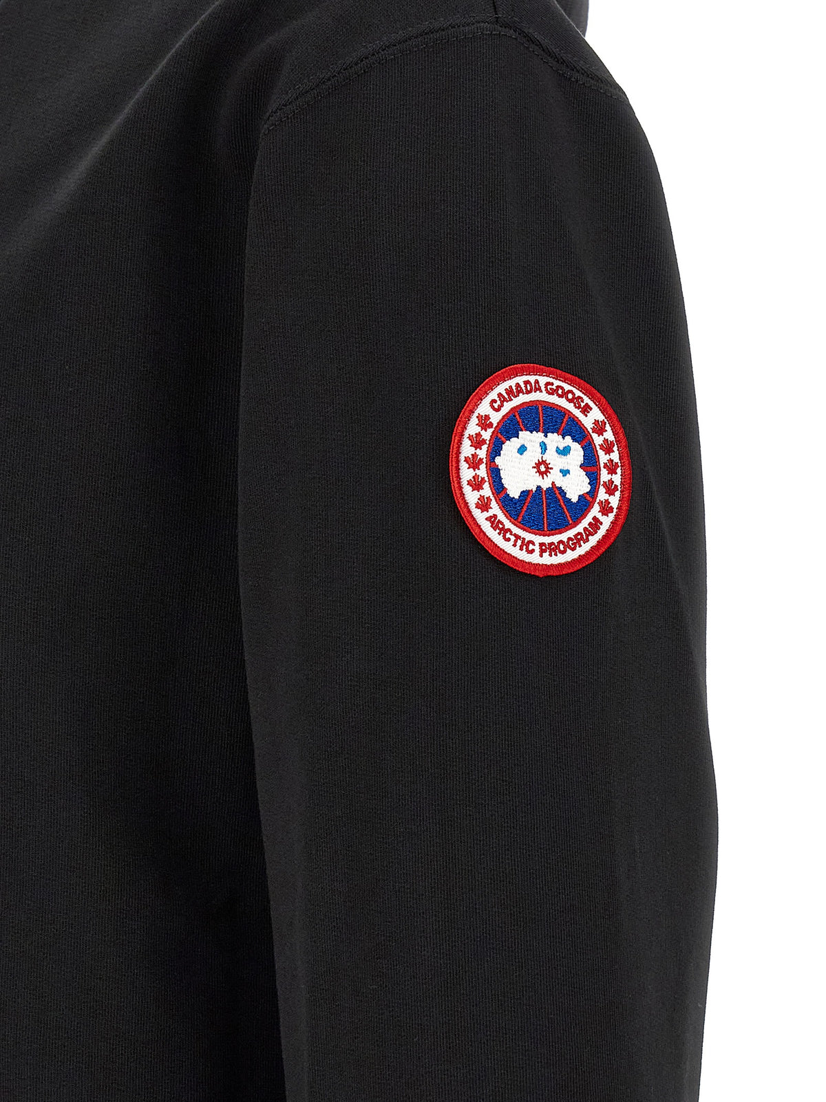 Elevate your wardrobe with the Canada Goose Black Cotton Sweatshirt, a luxurious blend of comfort and sophistication, perfect for the discerning individual.