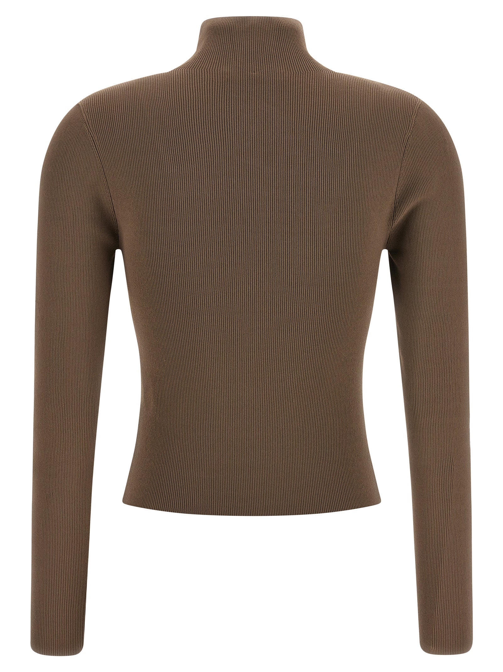 Indulge in the refined elegance of the Alexander Wang Beige Polyamide Cardigan, crafted from structured stretch yarn, embodying contemporary luxury and sophistication.