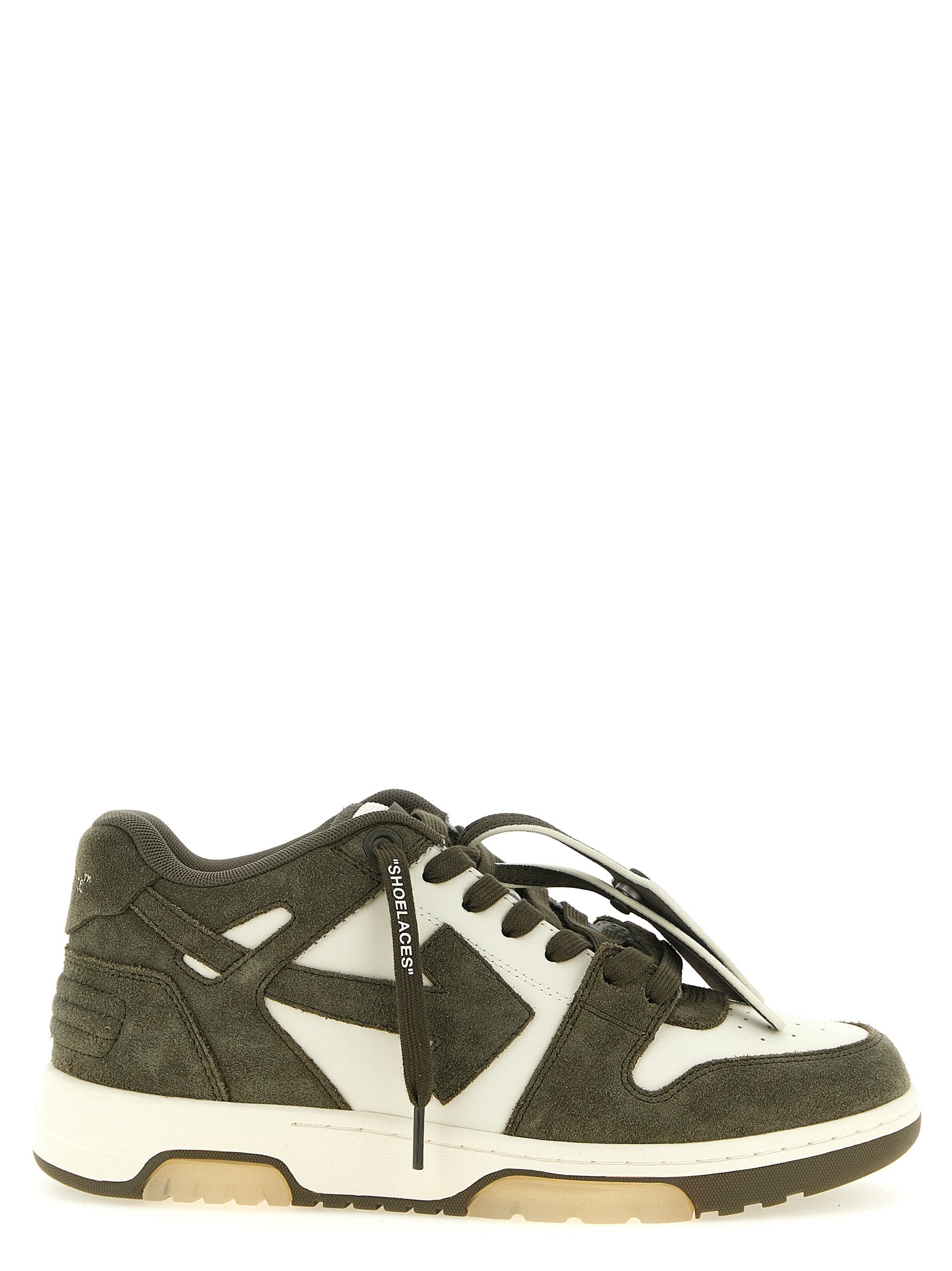 Experience the allure of Off-White Bicolor Cowhide Athletic Sneakers, where exquisite craftsmanship meets bold design, perfect for the discerning urbanite.