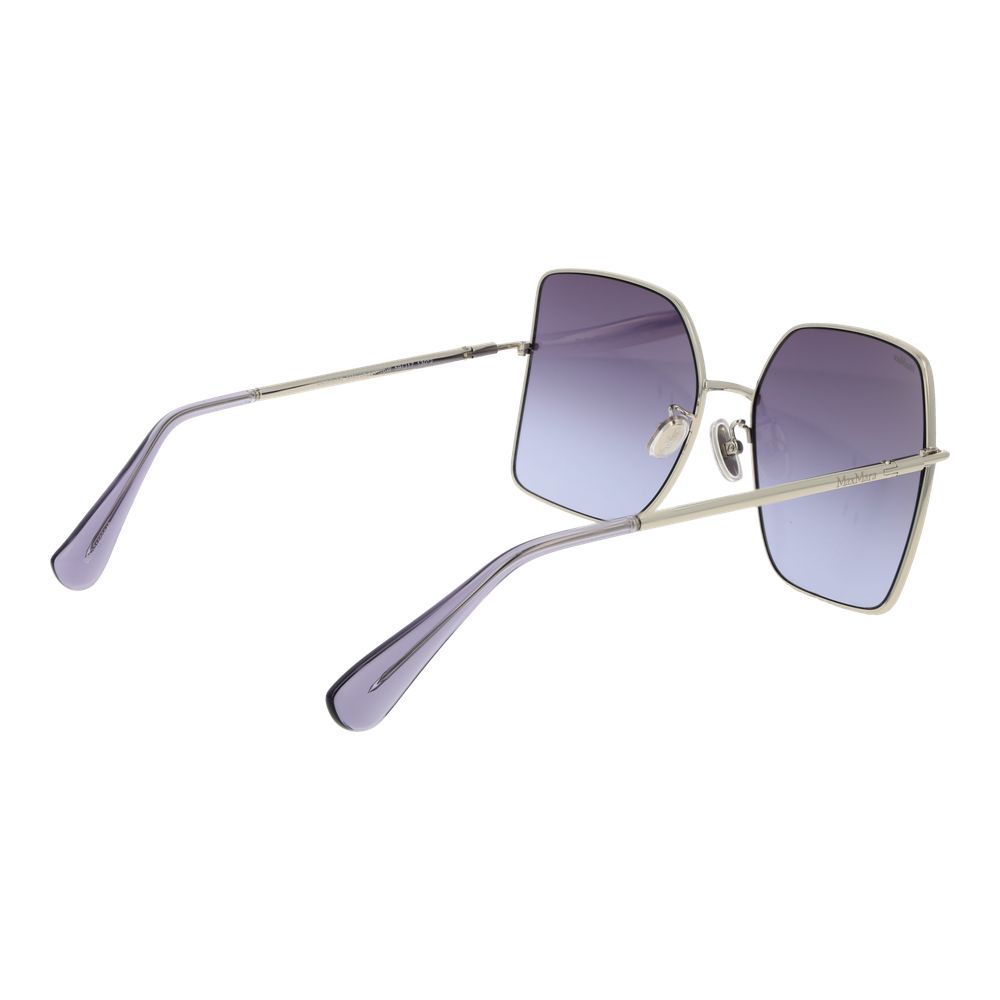 Elevate your elegance with Max Mara Silver Metal Sunglasses, featuring a luxurious silver frame and enchanting purple gradient lenses, perfect for timeless sophistication.