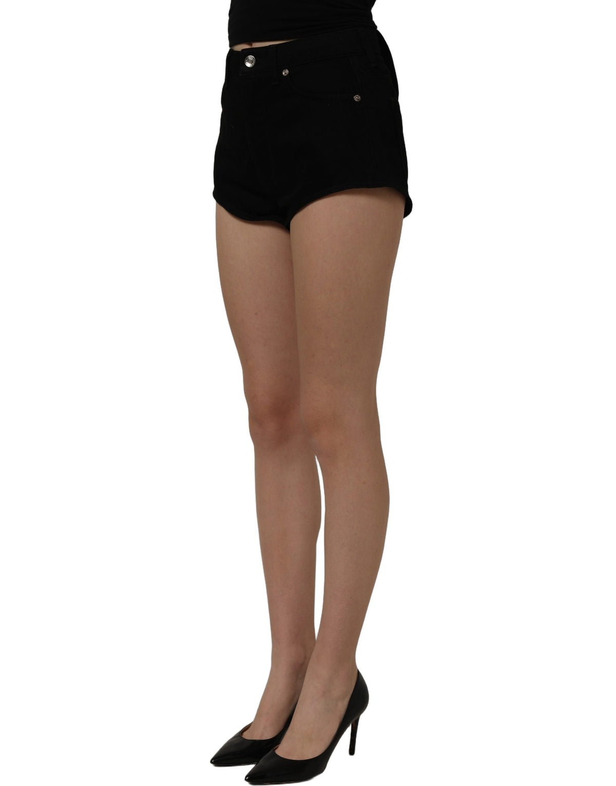 Dolce & Gabbana Black Cotton Mid Rise Denim Hot Pants Elegance