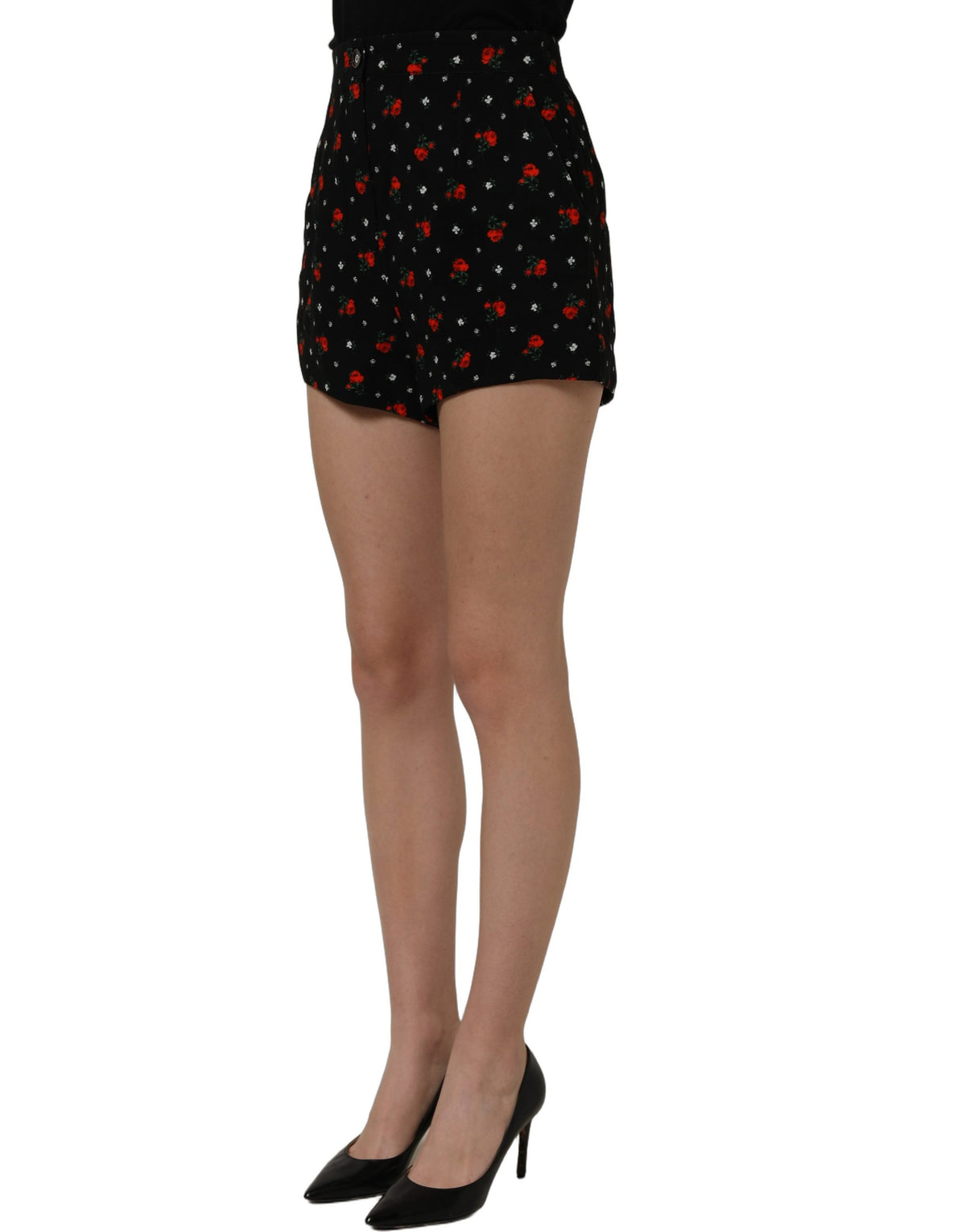 Dolce & Gabbana Black Floral High Rise Hot Pants Shorts