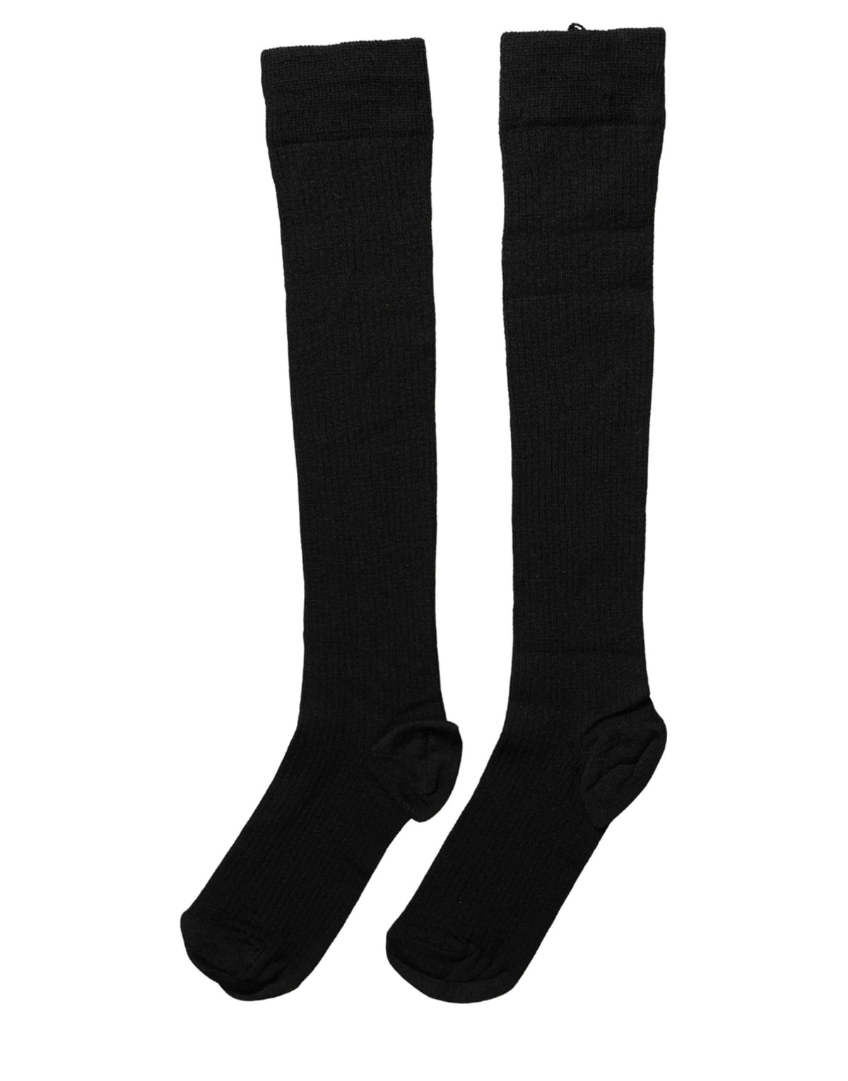 Experience the exquisite allure of Dolce & Gabbana Black Wool Knit Calf Long Socks, crafted in Italy from a luxurious blend, embodying sophistication and timeless elegance.