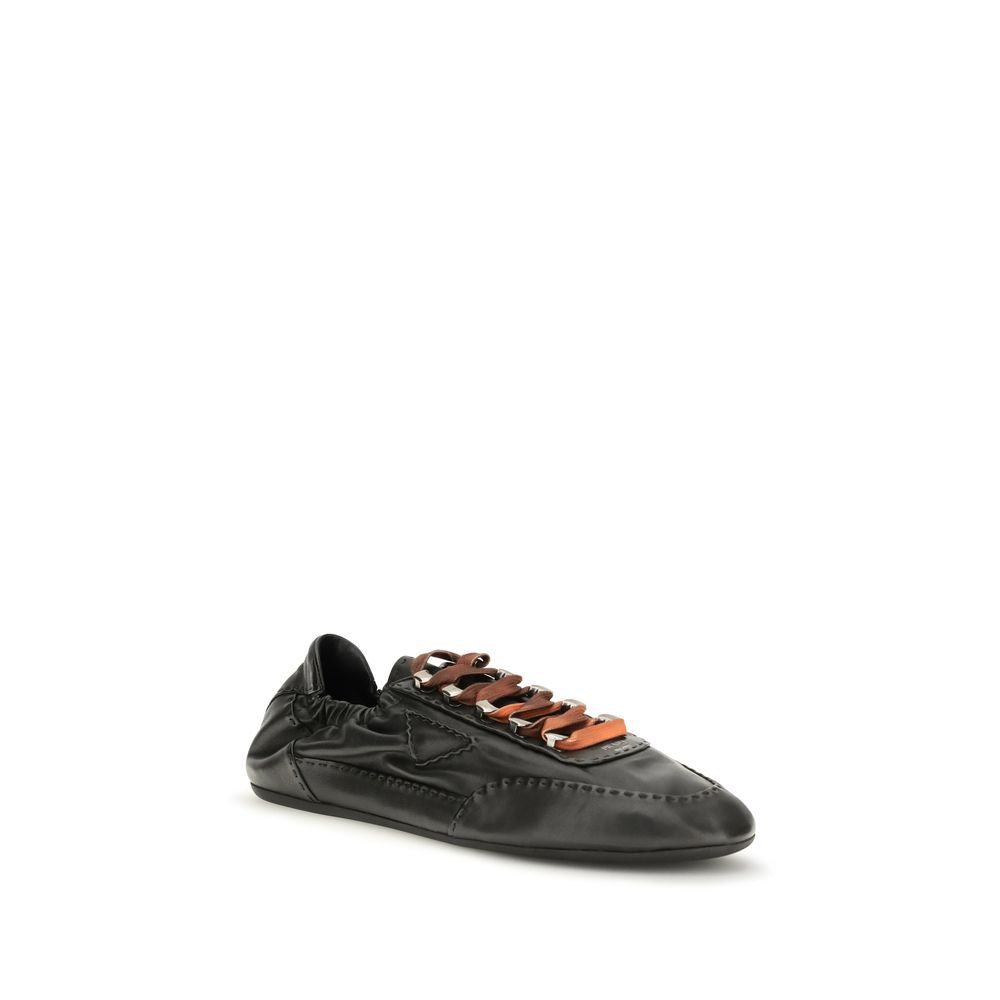 Discover the Prada Black Lamb Ovis Aries Aries Athletic Sneakers, where exquisite aged nappa leather meets avant-garde design, embodying luxury and sophistication for the discerning individual.