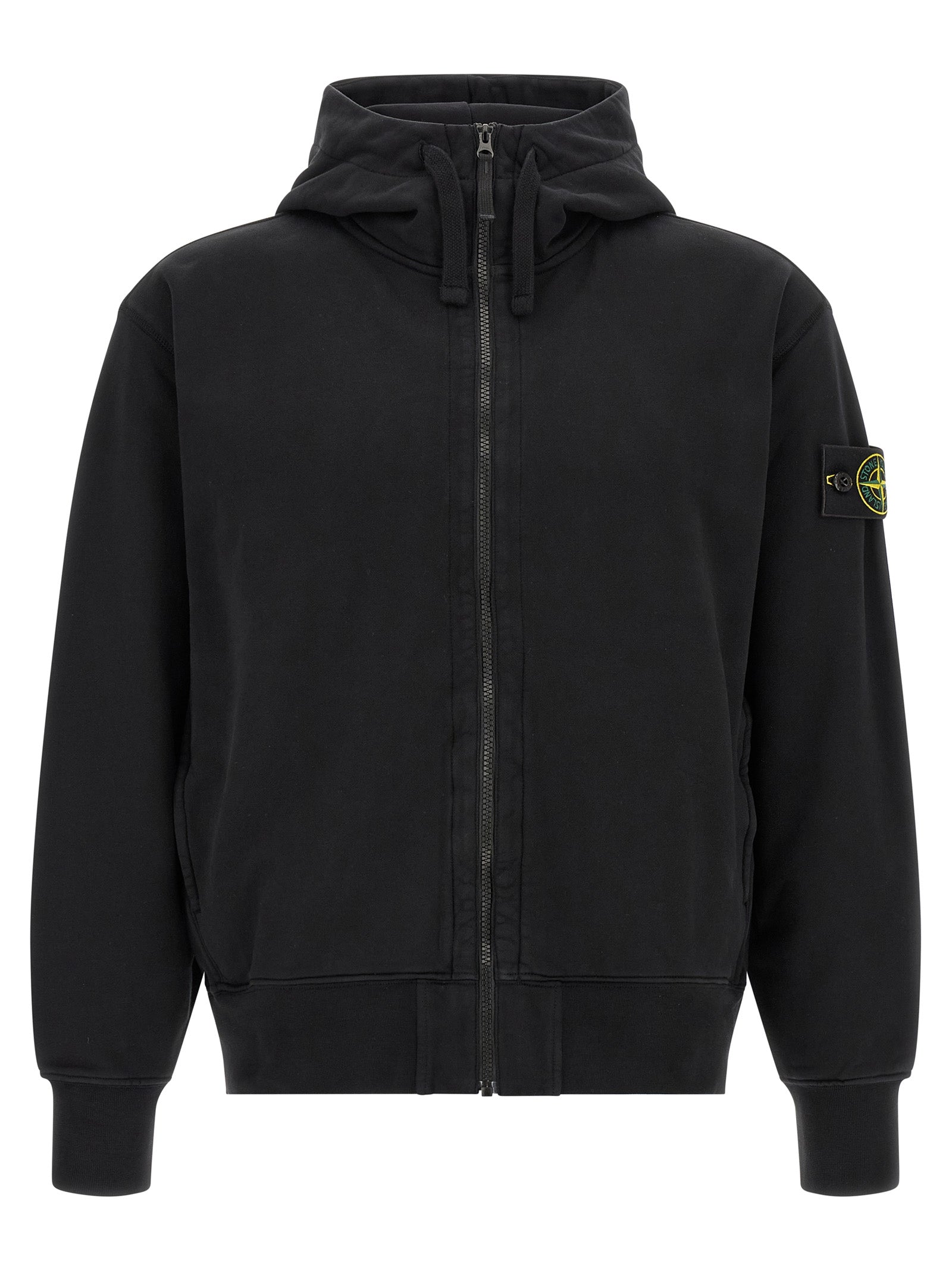 Indulge in the Stone Island Black Cotton Sweatshirt, a blend of organic luxury and innovative design, perfect for those who appreciate timeless elegance and comfort.