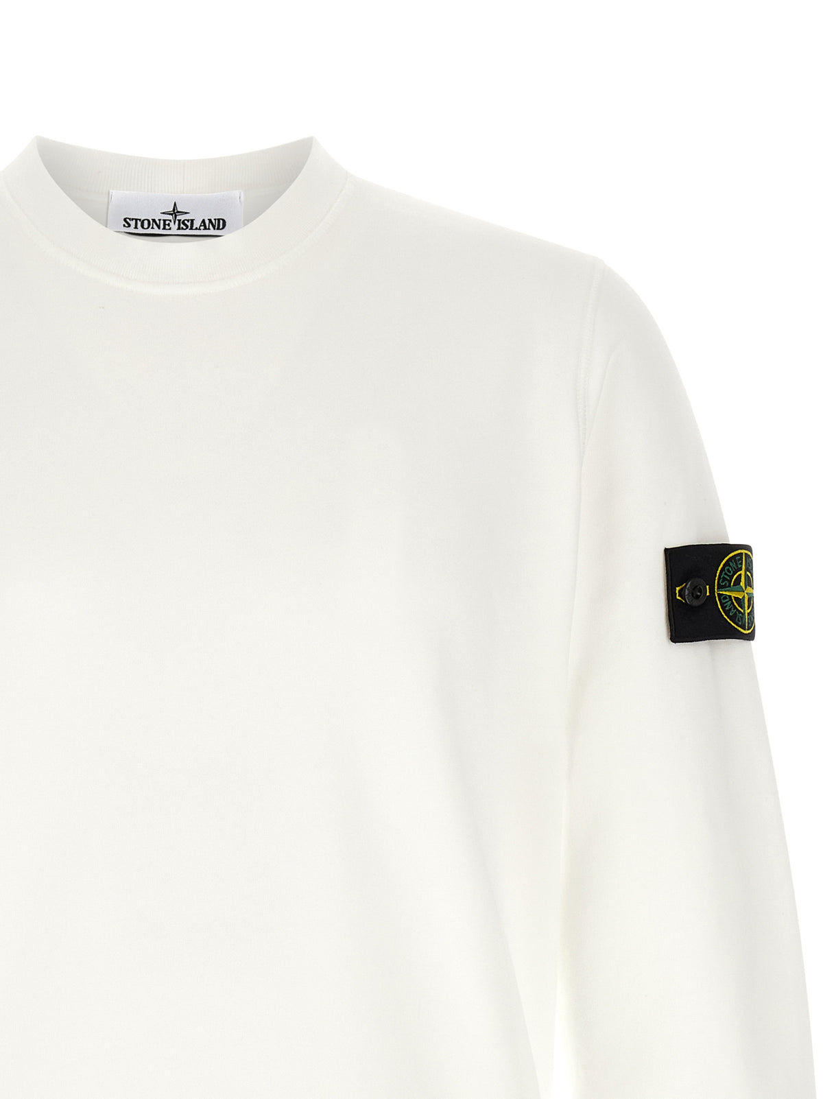 Elevate your wardrobe with the Stone Island White Cotton Sweatshirt, a masterpiece of garment-dyed luxury, crafted for those who embody sophistication and style.