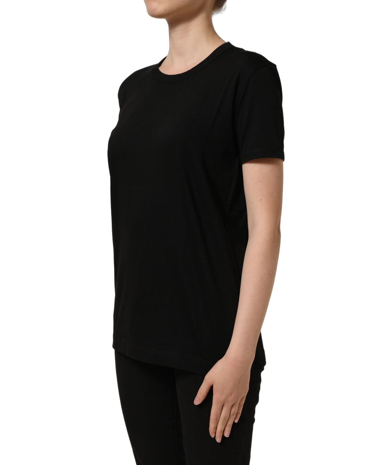 Elevate your wardrobe with the Dolce & Gabbana Black Cotton Crew Neck T-shirt, a masterpiece of Italian craftsmanship that embodies timeless elegance and sophistication.