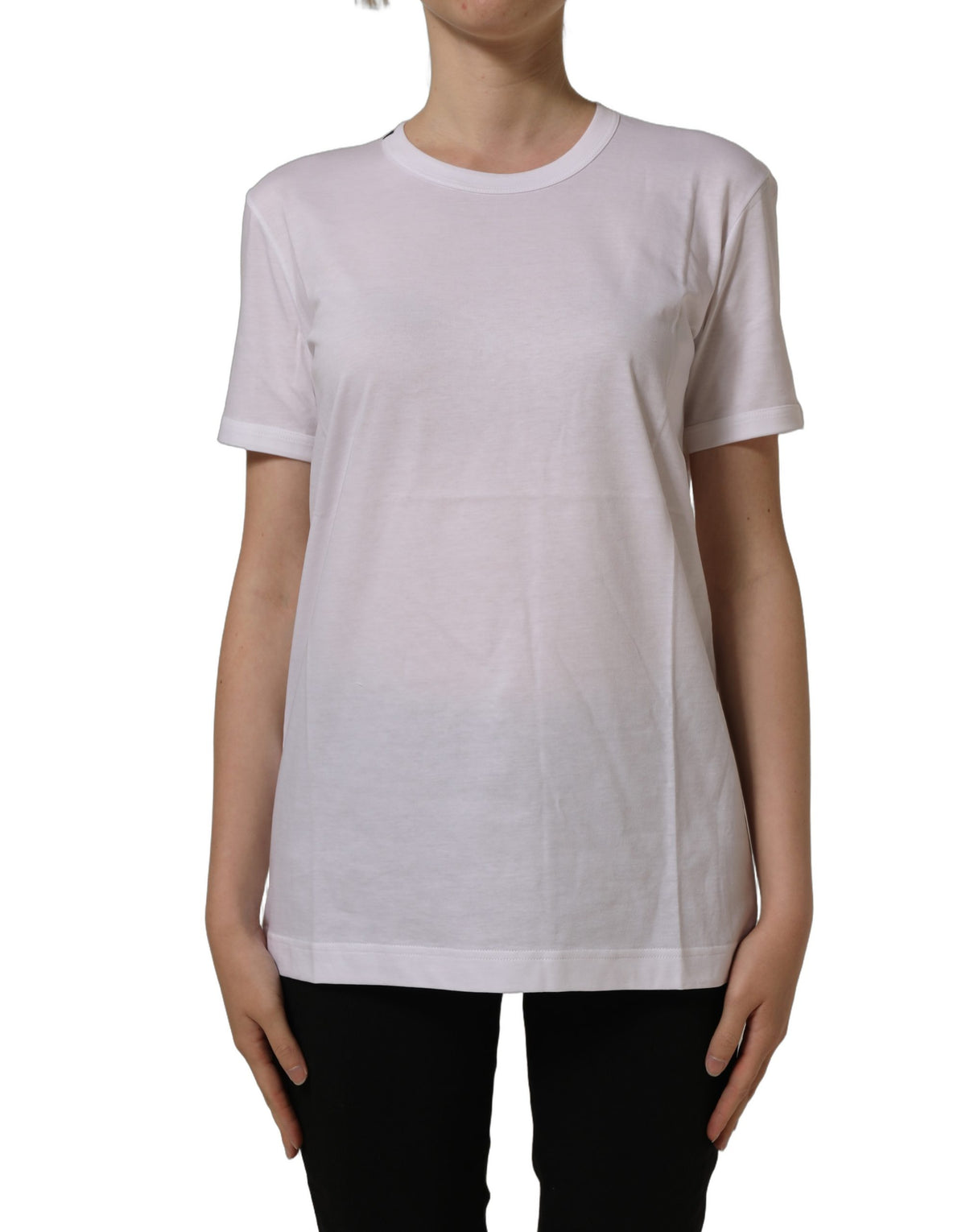 Dolce & Gabbana White Cotton Crew Neck T-Shirt of Distinction
