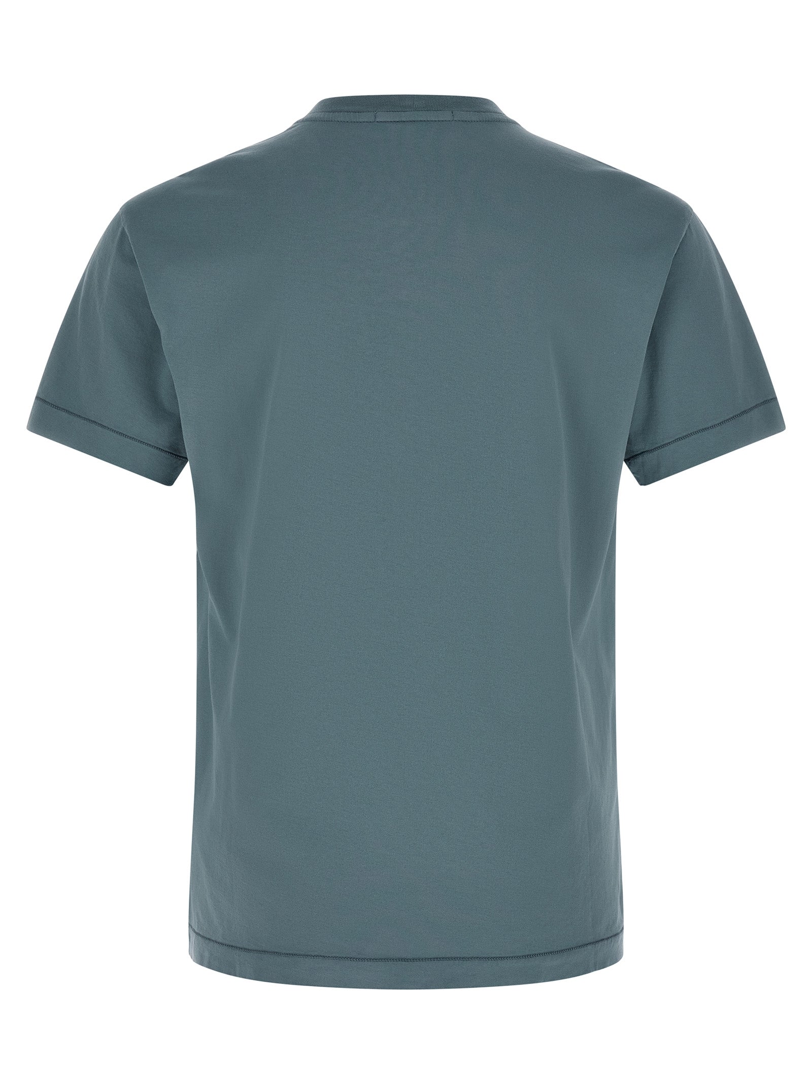 Elevate your wardrobe with the Stone Island Blue Cotton T-Shirt, crafted from luxurious garment-dyed cotton jersey, embodying timeless elegance and sophistication.
