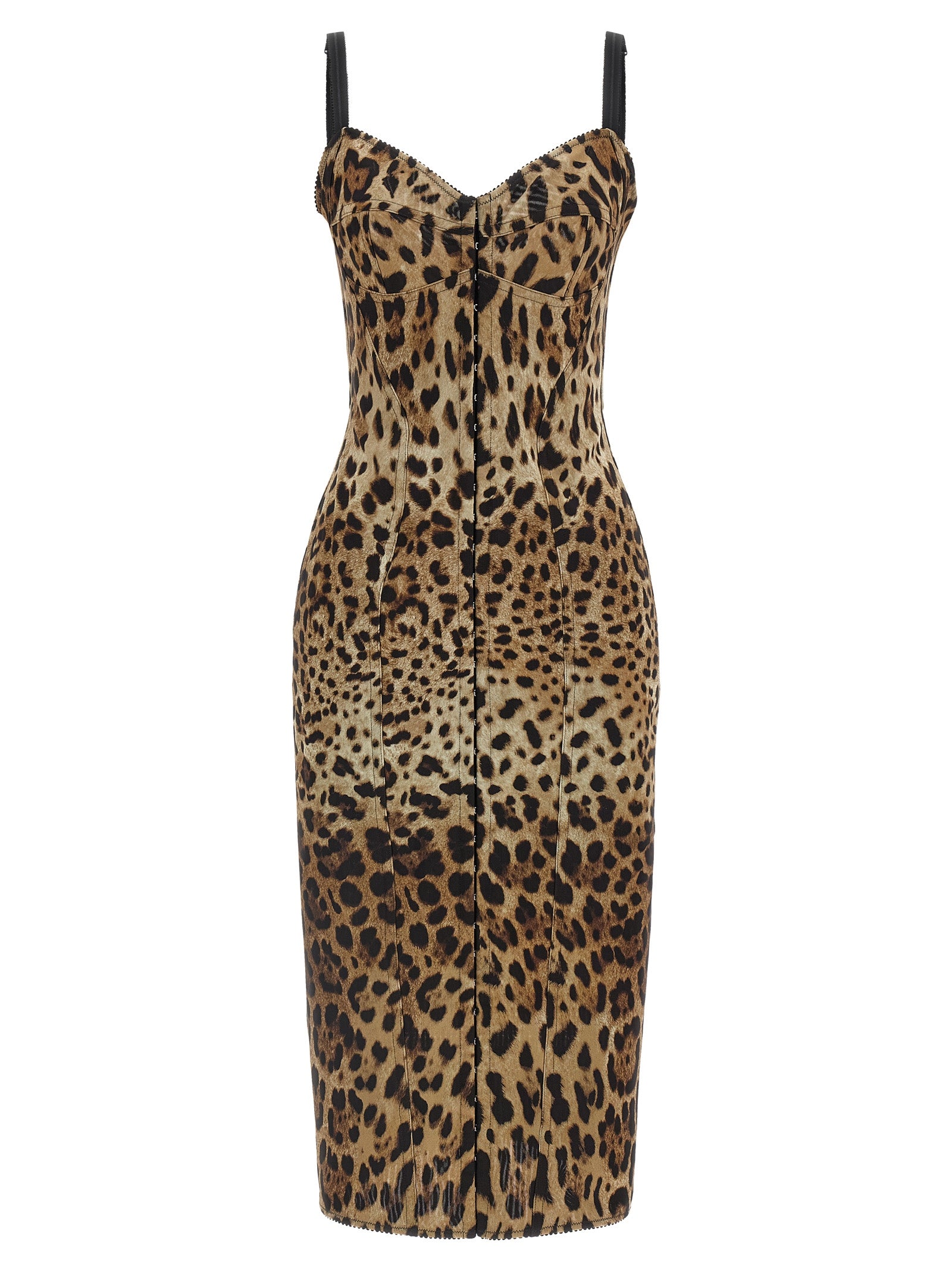 Indulge in the exquisite Dolce & Gabbana Brown Polyamide Midi Dress, a masterpiece of corsetry-inspired design and luxurious animal print, perfect for upscale occasions.
