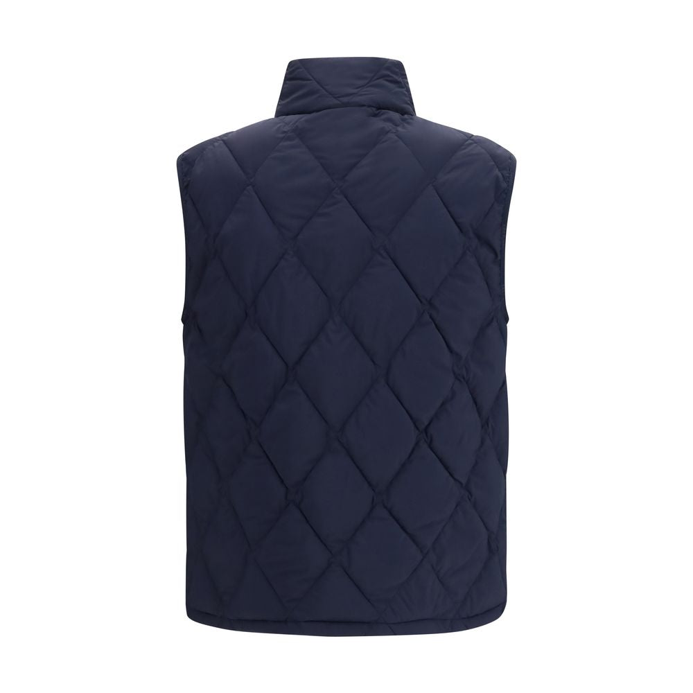 Elevate your style with the Burberry Blue Polyamide Sleeveless Jacket, a masterpiece of design featuring luxurious padding and refined details, perfect for the discerning individual.