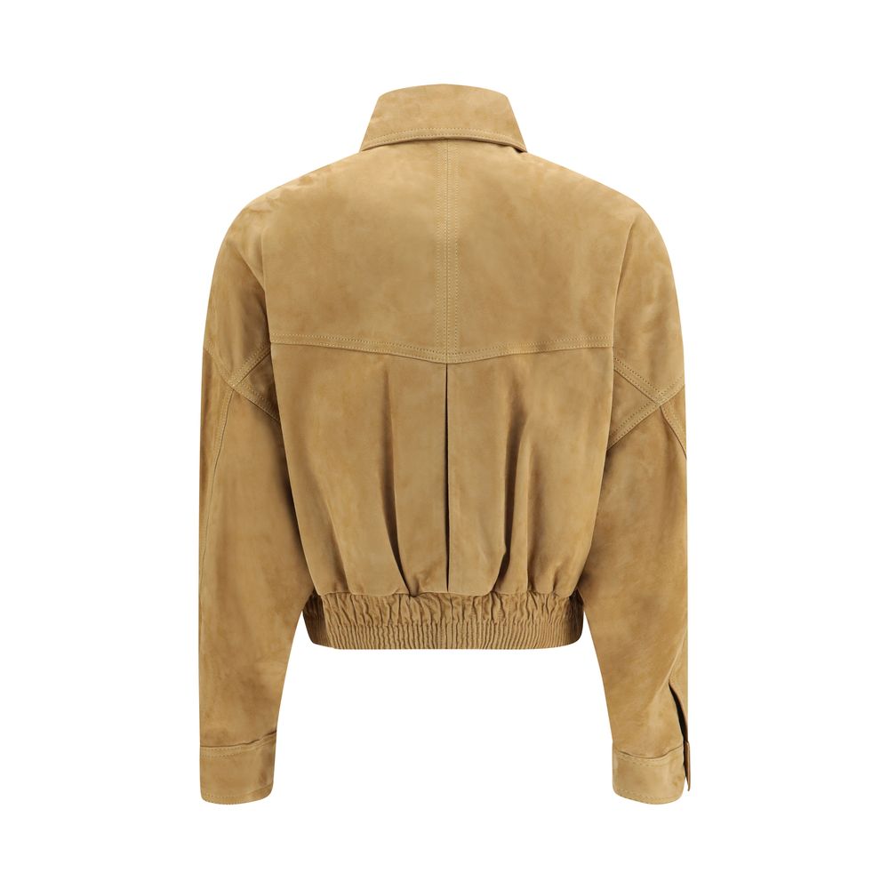 Elevate your style with the Versace Beige Lamb Leather Bomber, crafted from 100% lamb leather, blending luxury and contemporary design for an iconic statement piece.