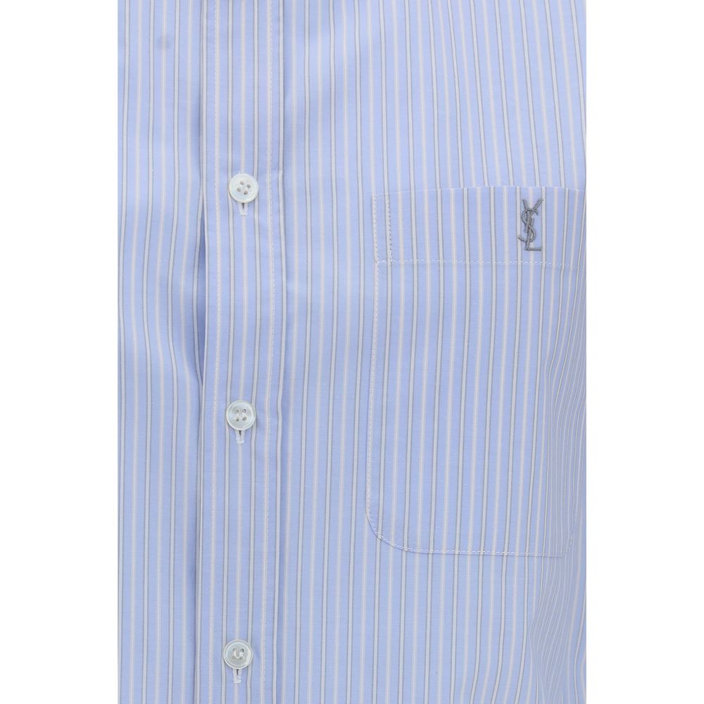 Saint Laurent Blue Cotton Pattern Shirt - Timeless Luxury Elegance