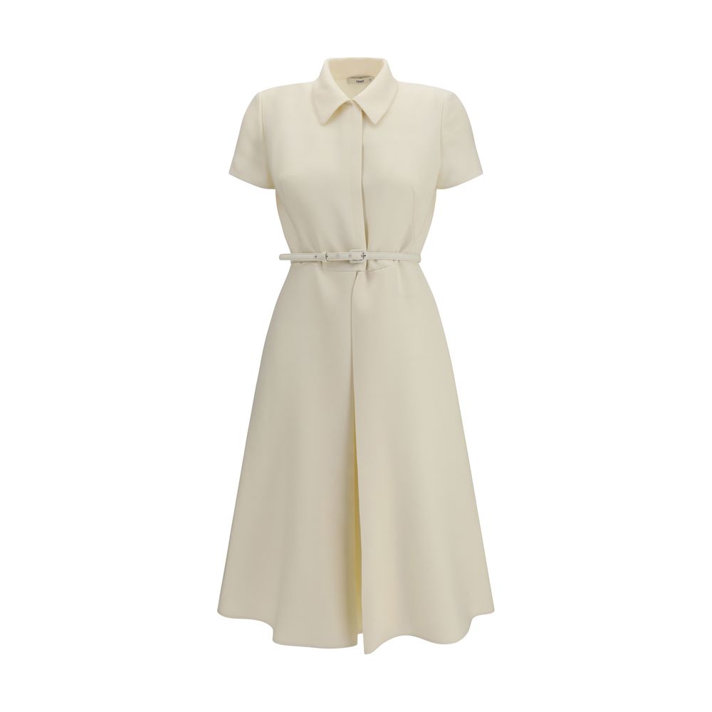Indulge in the Fendi Beige Wool Oves Aries Casual Dress, a masterpiece of luxurious craftsmanship, blending Wool Ovis Aries and silk for an elegant silhouette that captivates.