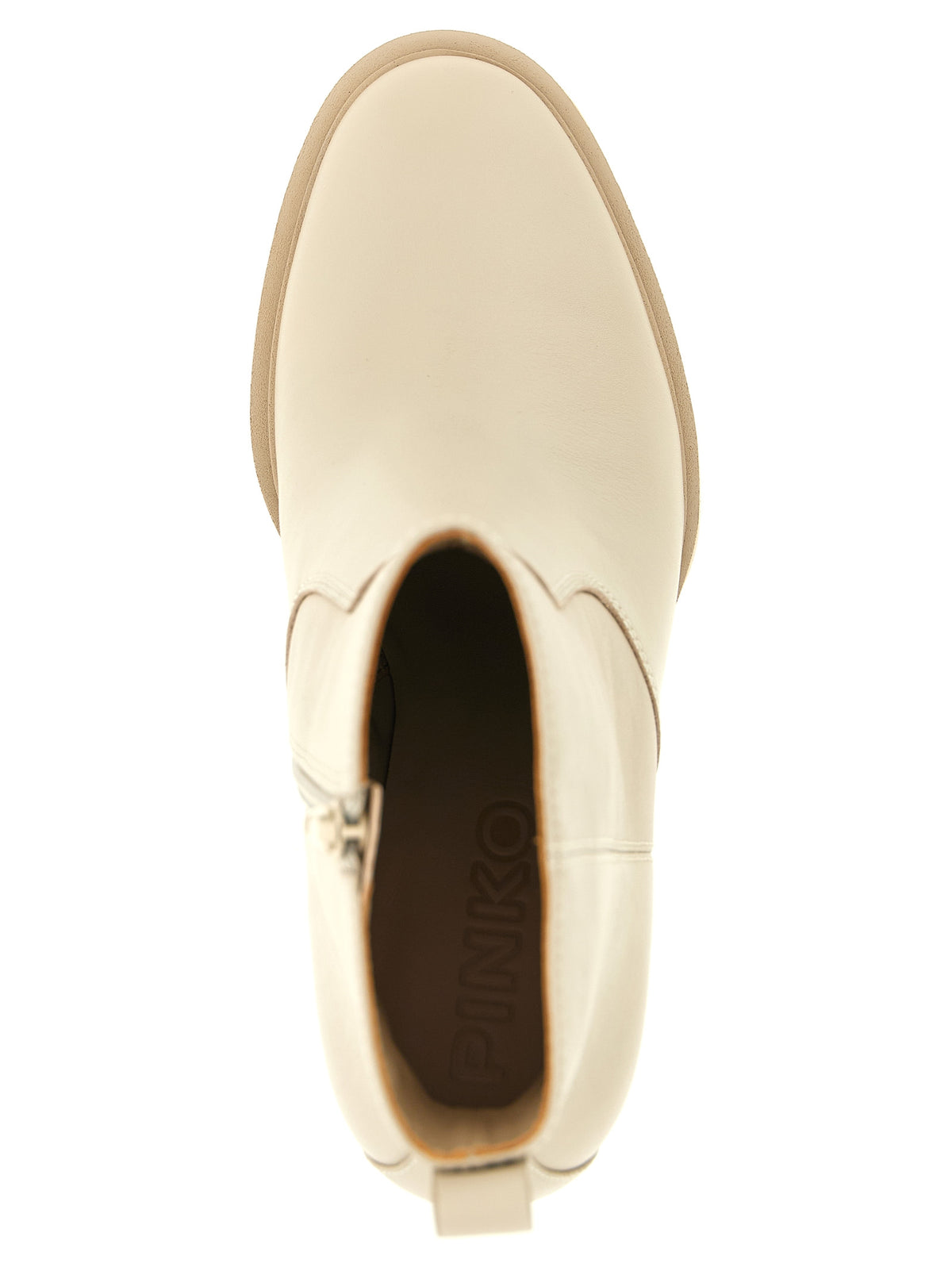 Step into a realm of elegance with PINKO White Cowhide Ankle Boots, crafted from premium leather, embodying luxury and sophistication for the discerning fashionista.