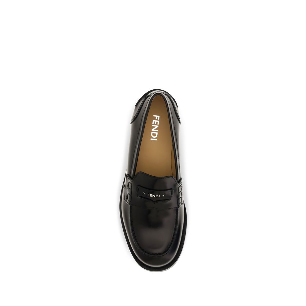 Fendi Black Calf Leather Bos Taurus Slip-On Loafers - Luxury Footwear