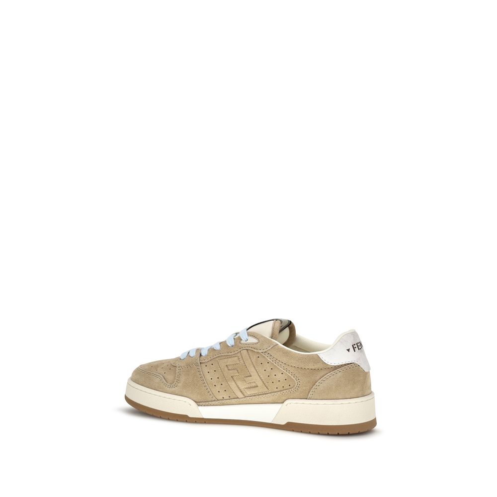 Elevate your style with Fendi Beige Suede Leather Sneakers, crafted in Italy from luxurious suede, blending sophistication with modern elegance for the discerning individual.