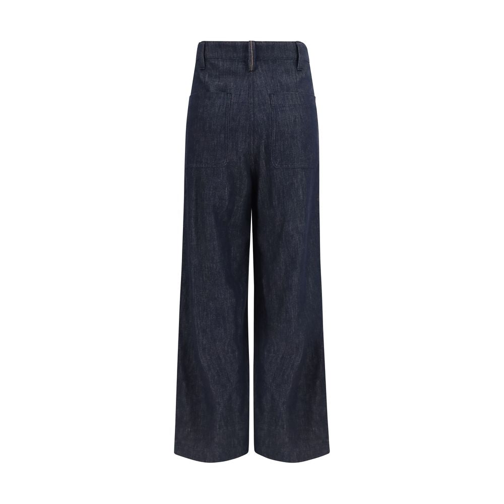 Brunello Cucinelli Blue Cotton Wide-Leg Pants - Timeless Luxury