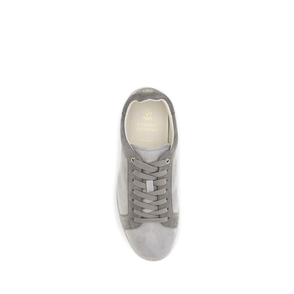 Brunello Cucinelli Gray Suede Leather Low Top Sneakers for Elegance