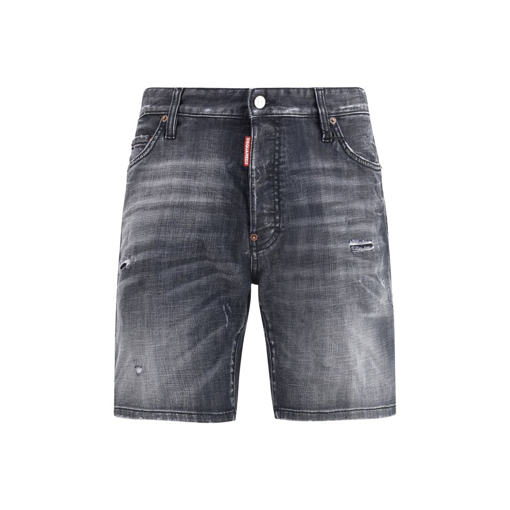 Indulge in the effortless luxury of Dsquared² Black Cotton Bermuda Shorts, crafted from premium stretch denim for a refined silhouette and timeless style.