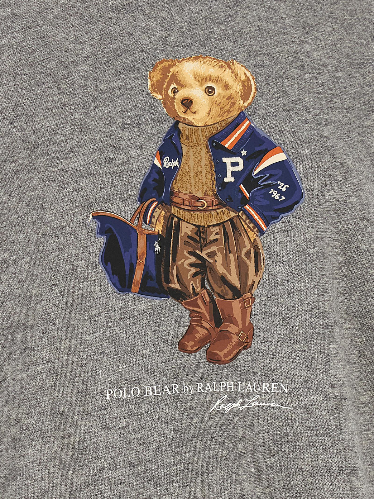 Elevate your wardrobe with the Polo Ralph Lauren Gray Cotton Sweatshirt, a luxurious blend of comfort and style, featuring the iconic 'Polo Bear' graphic for timeless elegance.