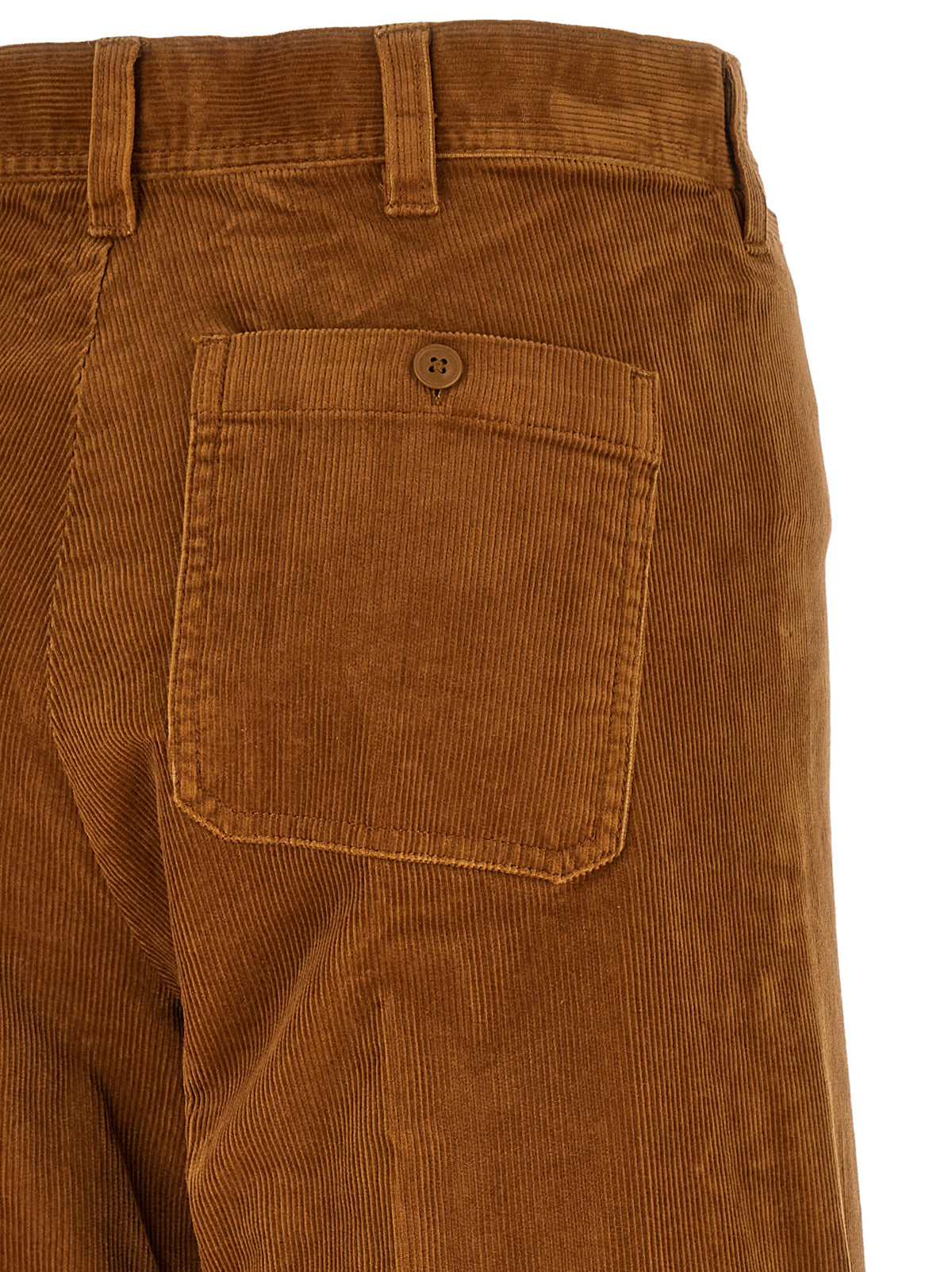 Elevate your wardrobe with Polo Ralph Lauren's Brown Cotton Flared Pants, a luxurious blend of soft corduroy that embodies timeless elegance and sophisticated allure.