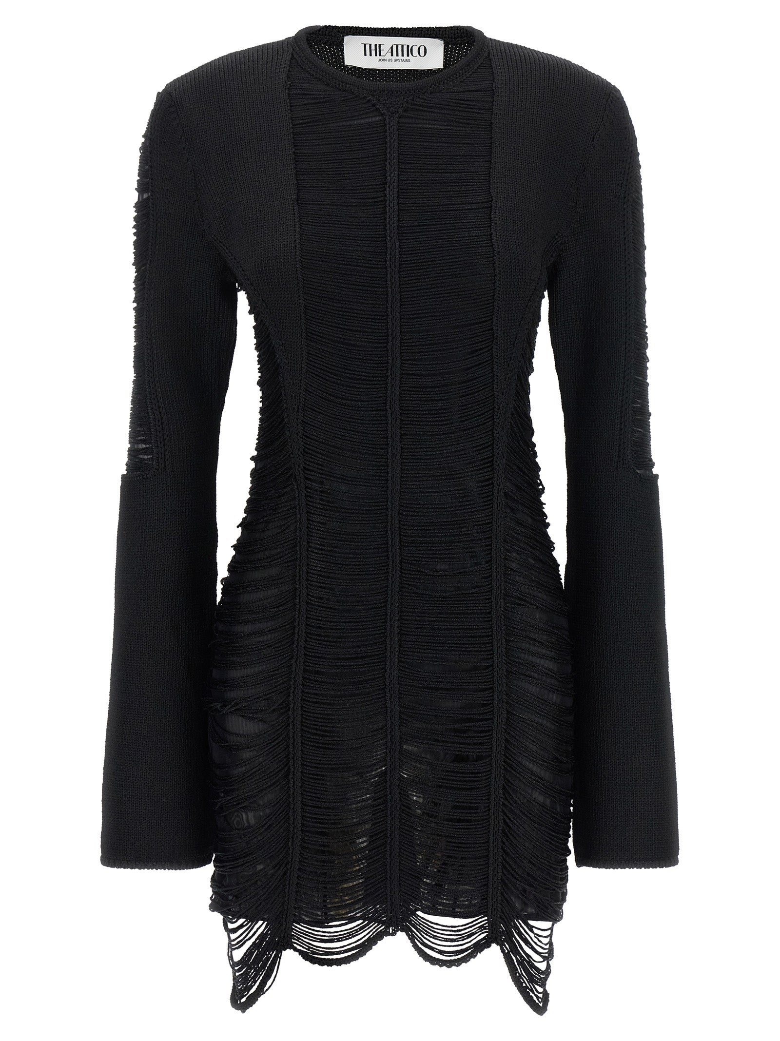 Elevate your wardrobe with The Attico Black Viscose Short Dress, a masterpiece of Italian craftsmanship featuring luxurious materials and edgy fringe details for the discerning fashionista.