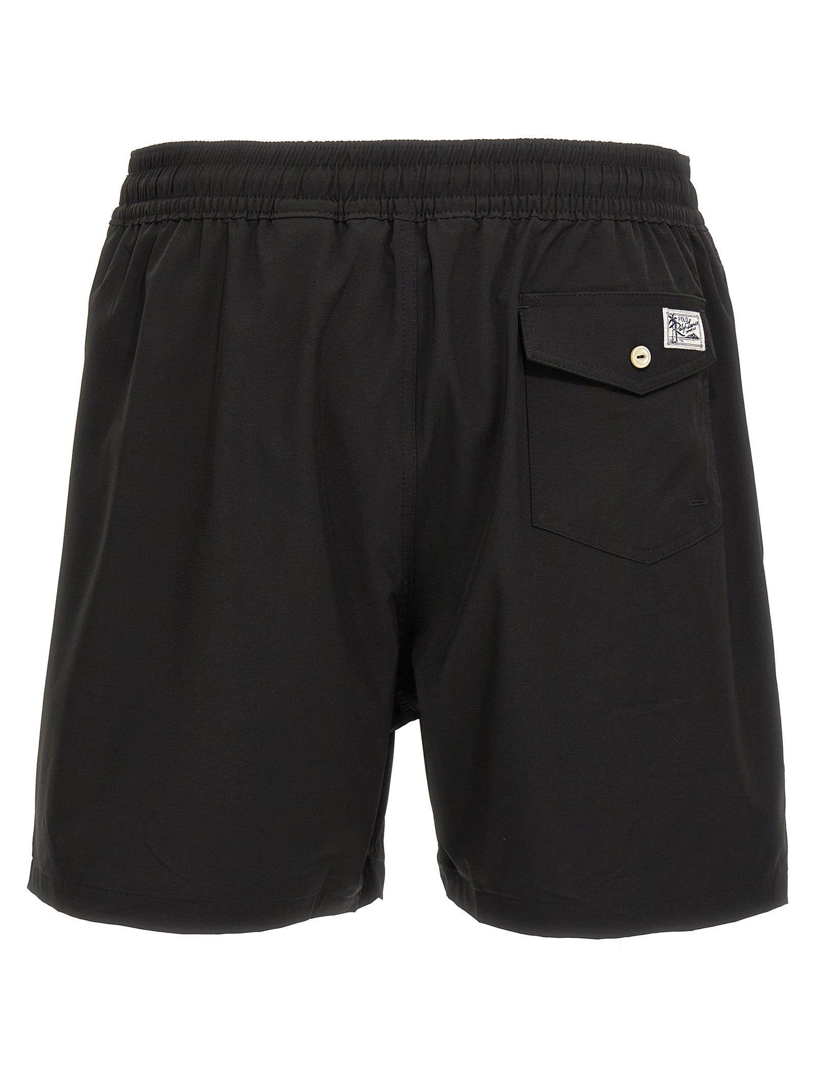 Elevate your summer style with Polo Ralph Lauren's luxurious black swim shorts, crafted from premium polyester and elastane for ultimate comfort and sophistication.