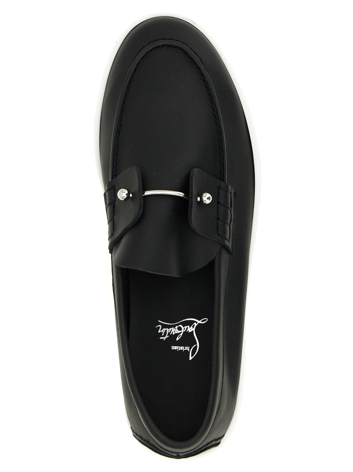 Elevate your style with Christian Louboutin's black calfskin loafers, a masterpiece of Italian craftsmanship that embodies luxury and sophistication for any discerning wardrobe.