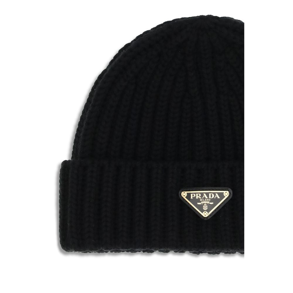 Prada Black Wool Oves Aries Beanie - Luxurious Winter Essential