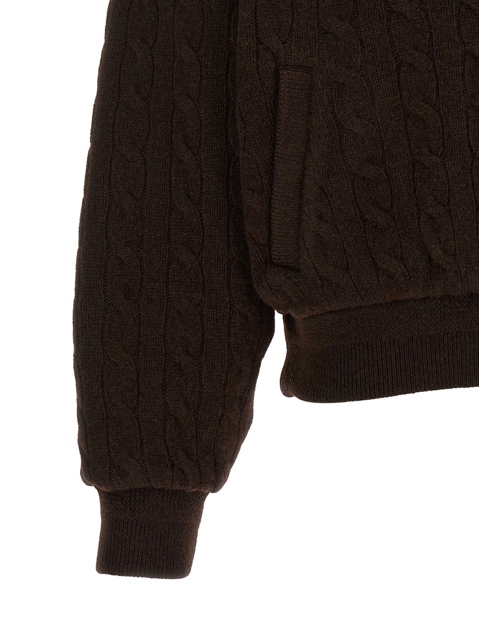 Indulge in the Polo Ralph Lauren Brown Wool Bomber, a masterpiece of wool and cashmere, where sophisticated craftsmanship meets timeless elegance for the discerning wardrobe.