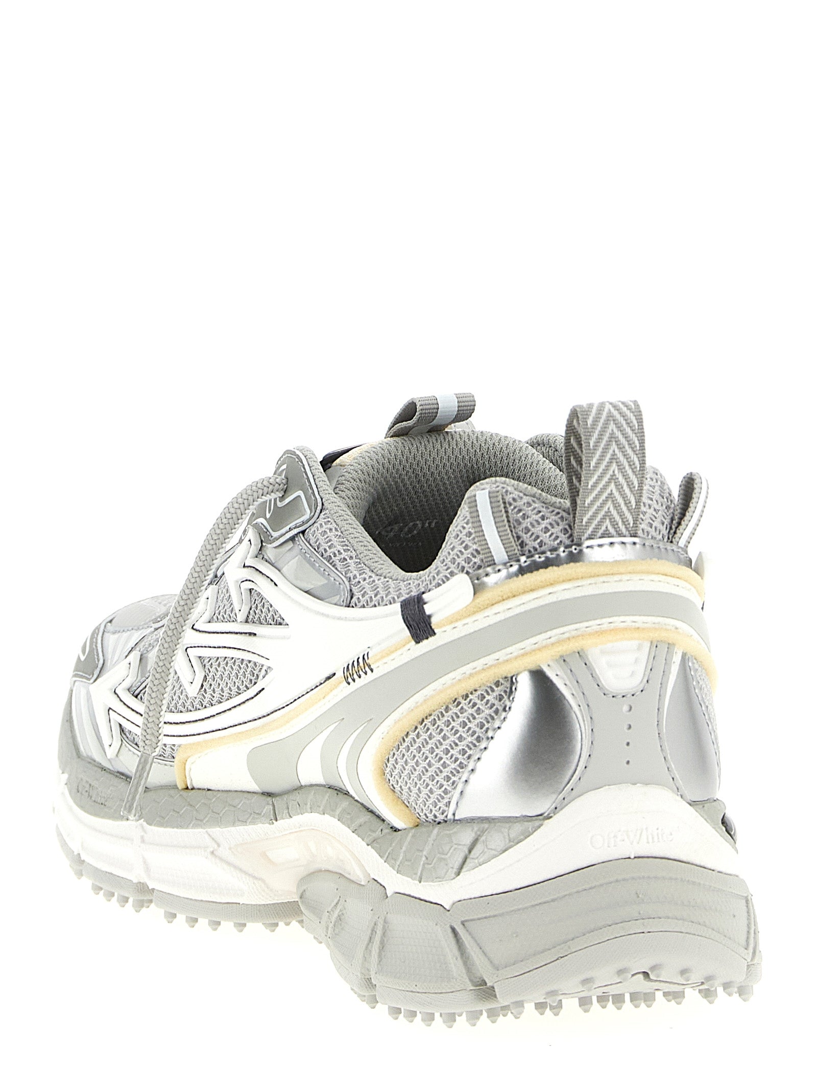 Off-White Silver Polyester Athletic Sneakers