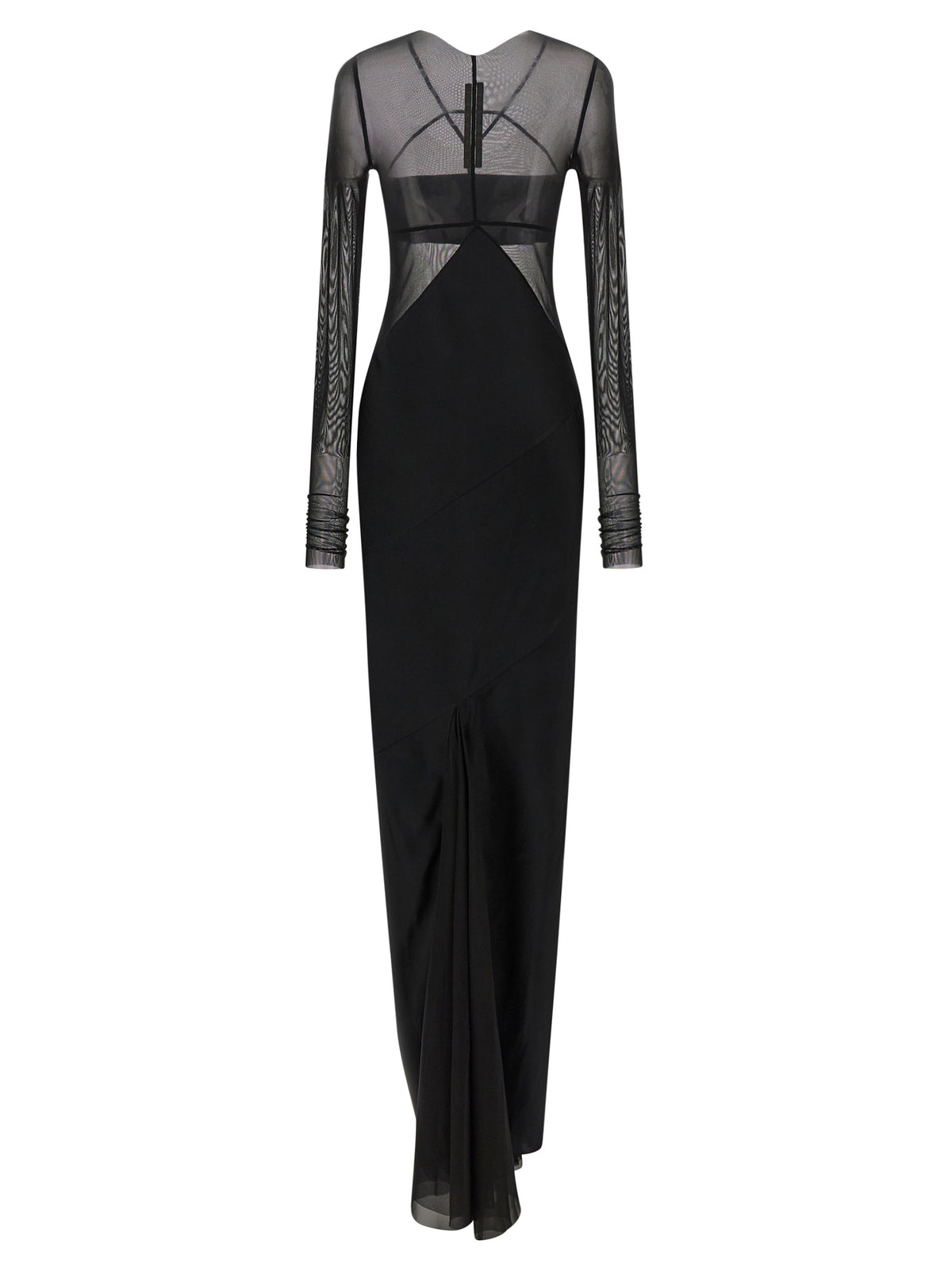 Experience the allure of the Rick Owens Black Nylon Long Dress, a sculptural masterpiece crafted from luxurious tulle and silk, redefining elegance for the discerning individual.