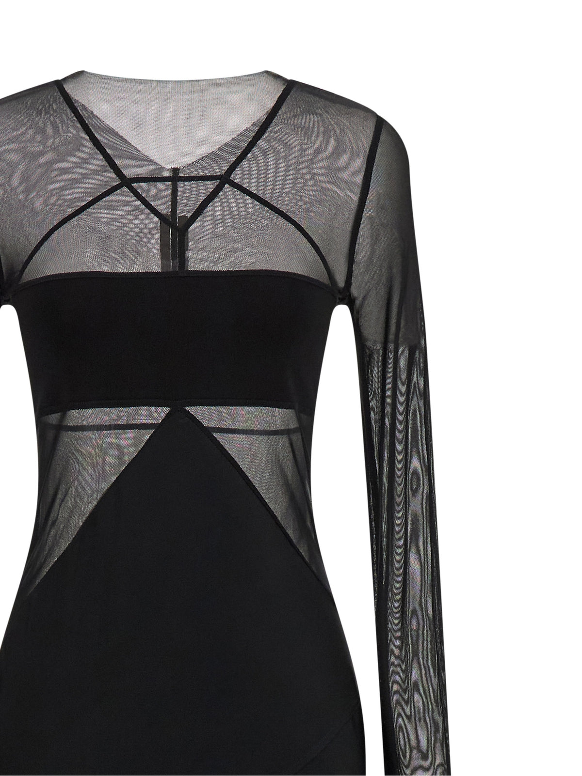 Discover the Rick Owens Black Nylon Long Dress, a sculptural masterpiece of semi-transparent tulle and silk chiffon, embodying dark elegance for the discerning fashion connoisseur.