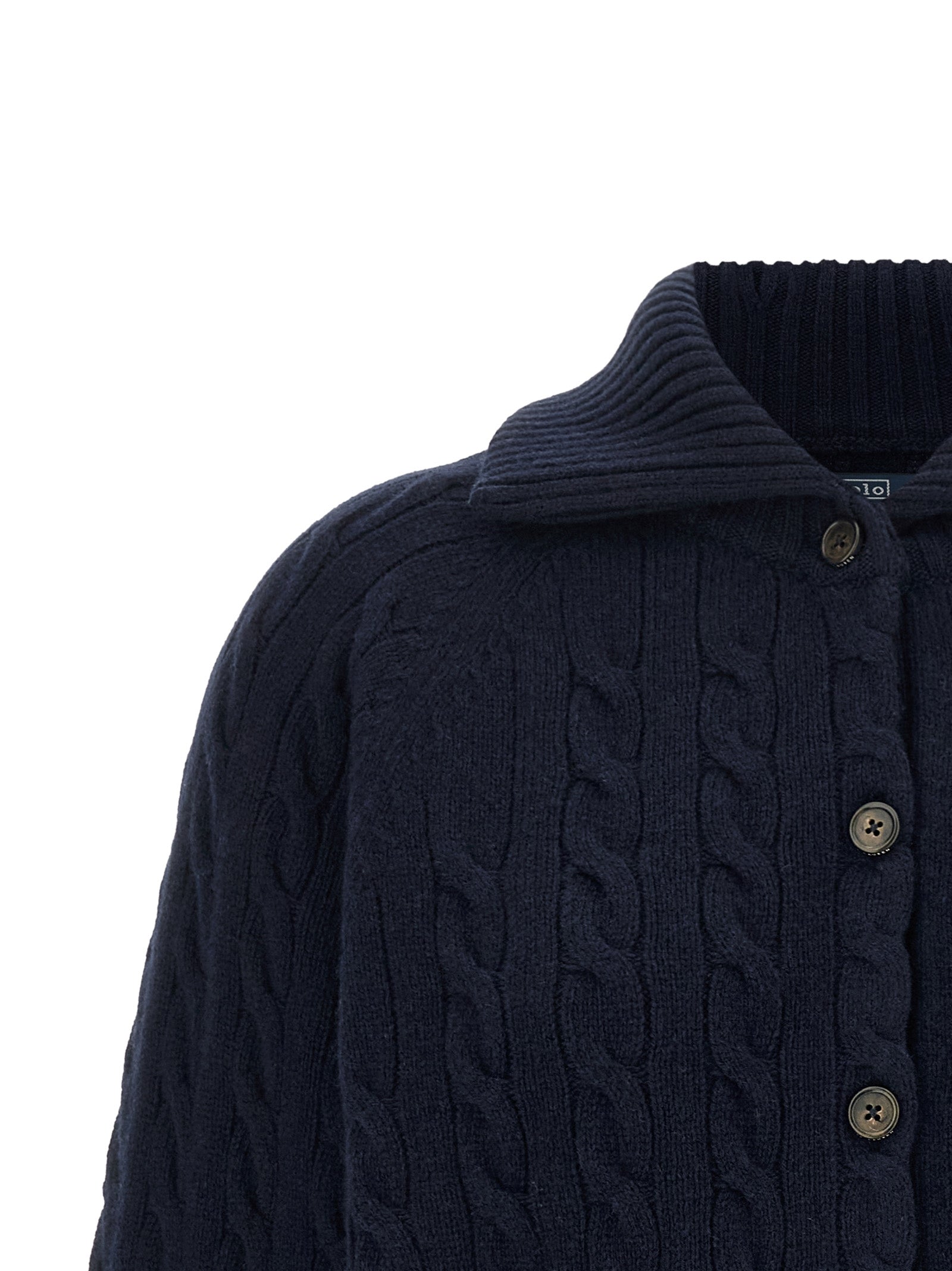 Elevate your wardrobe with the Polo Ralph Lauren Blue Wool Cardigan, a masterpiece of Italian wool and cashmere, embodying timeless elegance and sophisticated craftsmanship.