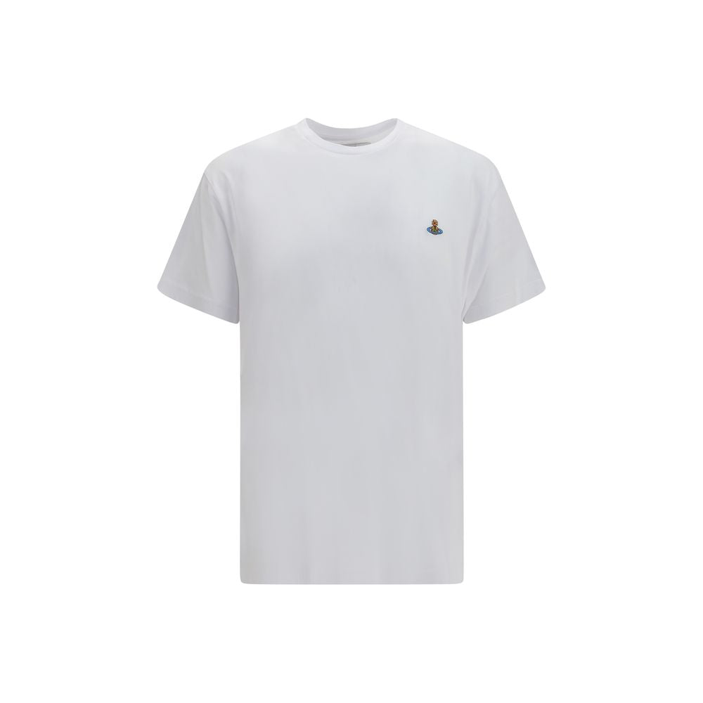 Discover the Vivienne Westwood Classic Orb T-shirt, a luxurious cotton staple adorned with iconic multicolour embroidery, embodying timeless elegance and effortless style.