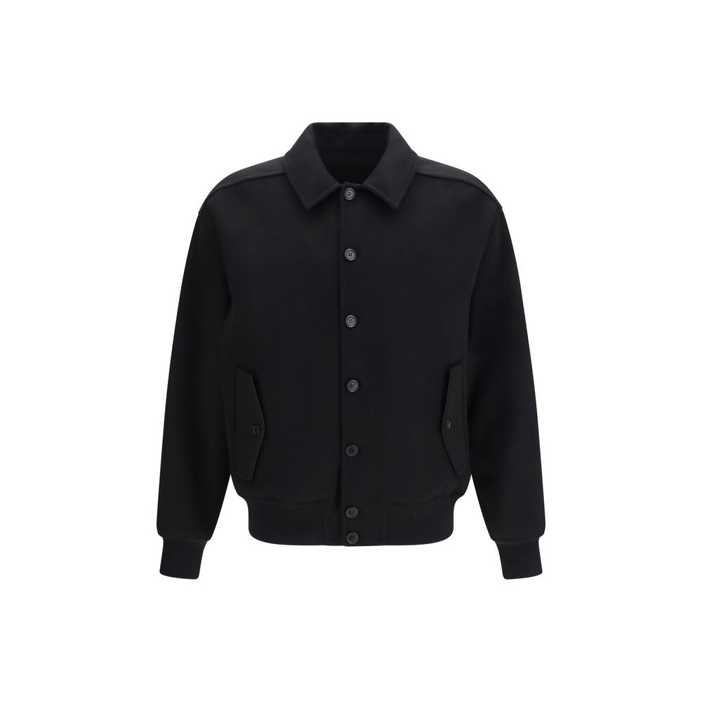 Indulge in the exquisite Ferragamo Black Wool Oves Aries Biker Jacket, crafted from luxurious wool and cashmere, embodying modern elegance for the discerning individual.