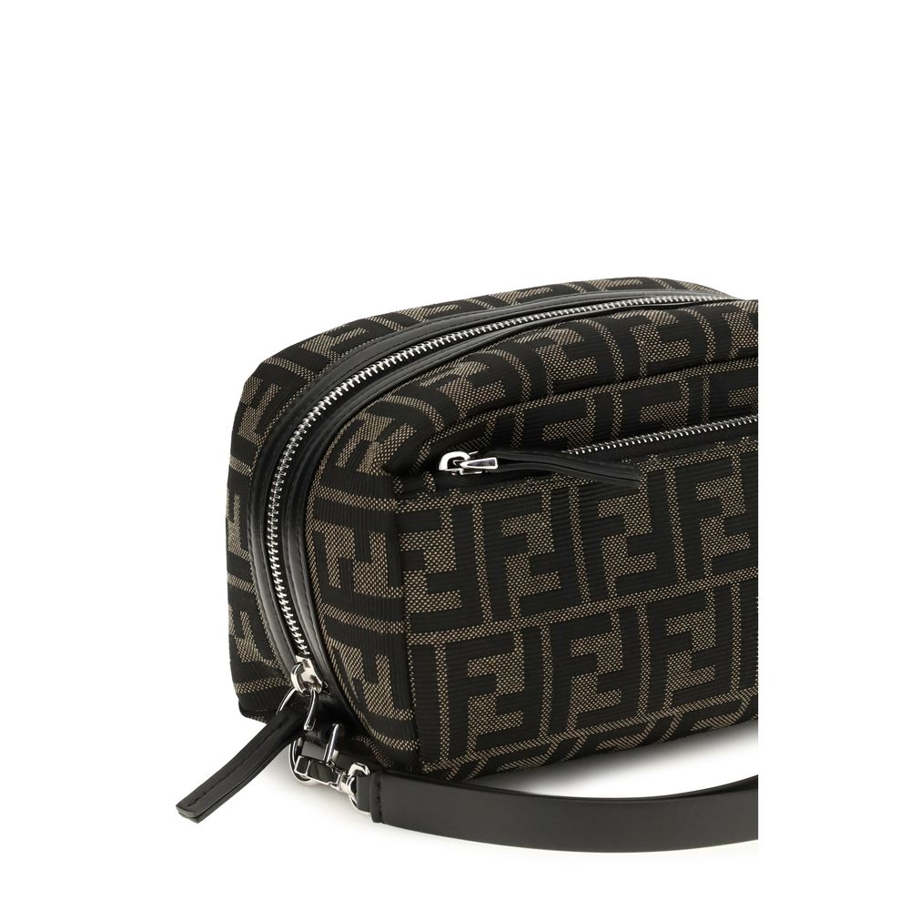 Indulge in the exquisite FF Jacquard Beauty Case by Fendi, a masterpiece of jacquard elegance, featuring refined compartments and luxurious palladium-finish hardware.