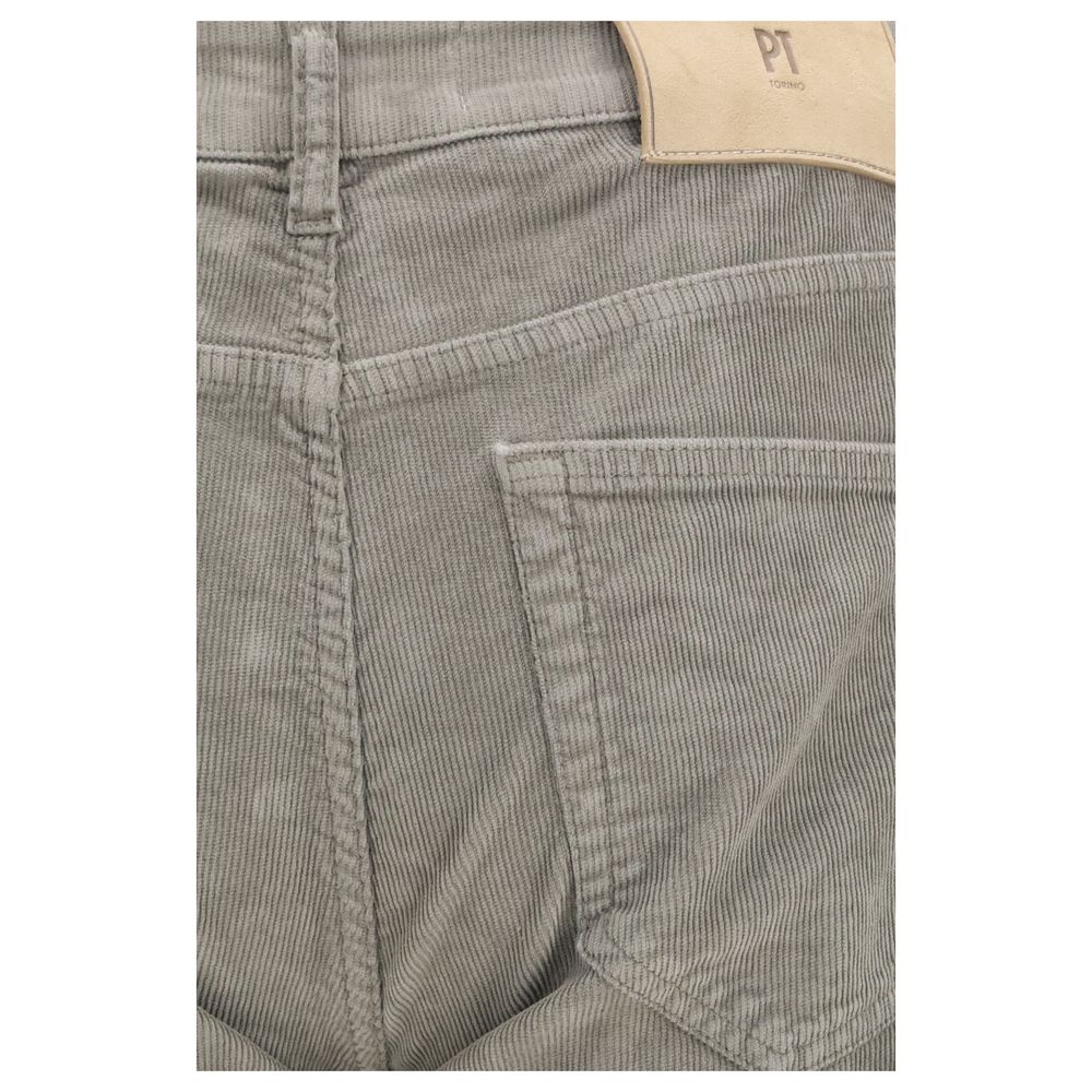 Elevate your wardrobe with PT Torino's Gray Cotton Casual Pants, a refined blend of classic design and luxurious corduroy, perfect for the discerning individual.