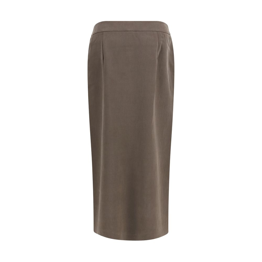 Indulge in the exquisite Giorgio Armani Brown Silk Long Skirt, a masterpiece of silk and wool that embodies refined elegance and timeless sophistication.