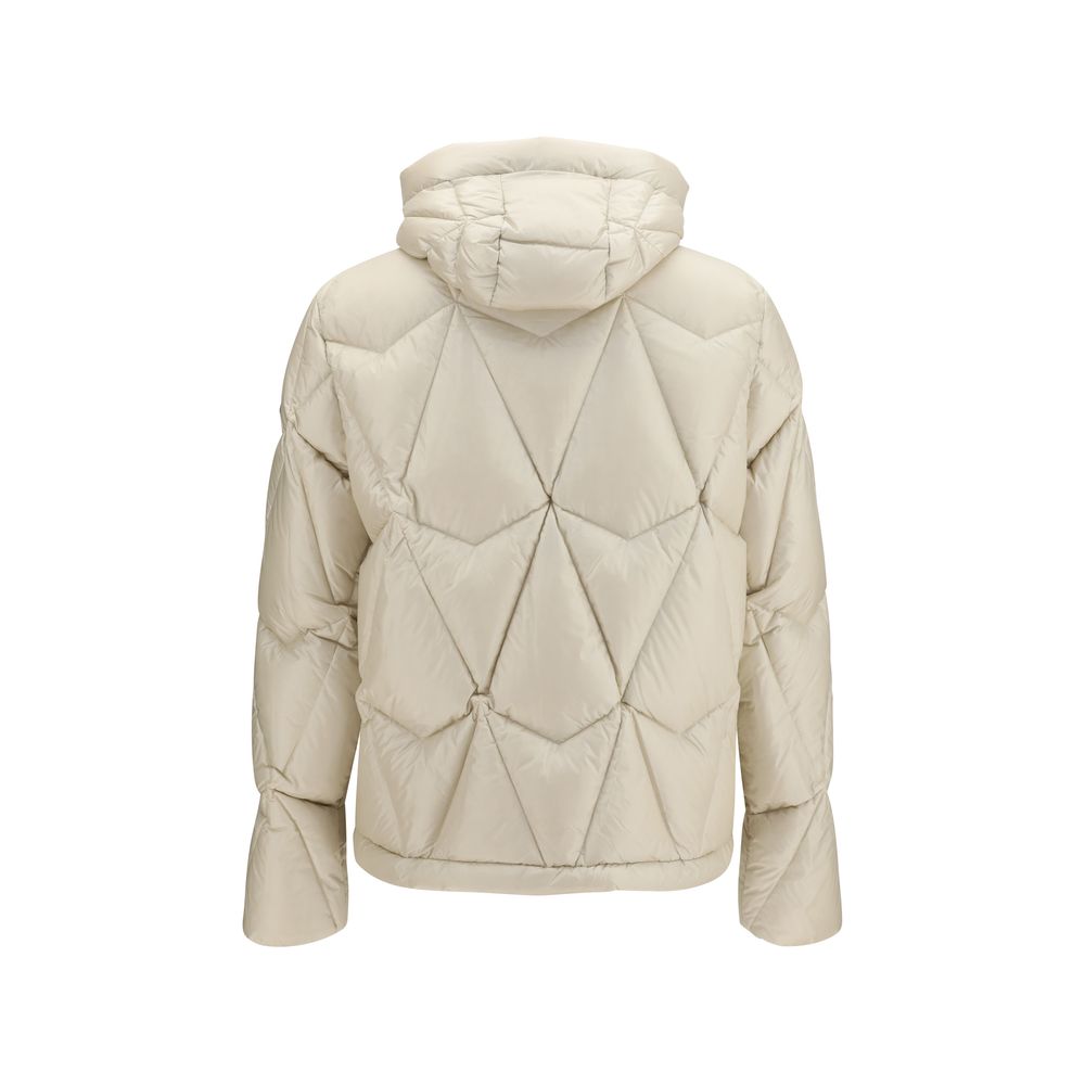 Indulge in the exquisite Moose Knuckles Beige Nylon Full-Length Jacket, a masterpiece of quilted elegance and comfort, perfect for those who appreciate refined luxury.