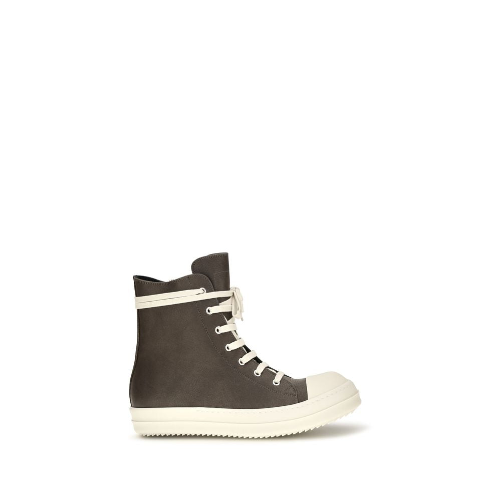 Indulge in the exquisite craftsmanship of Rick Owens' Brown Calf Leather Bos Taurus High Top Sneakers, where bold design meets luxurious comfort for the discerning connoisseur.