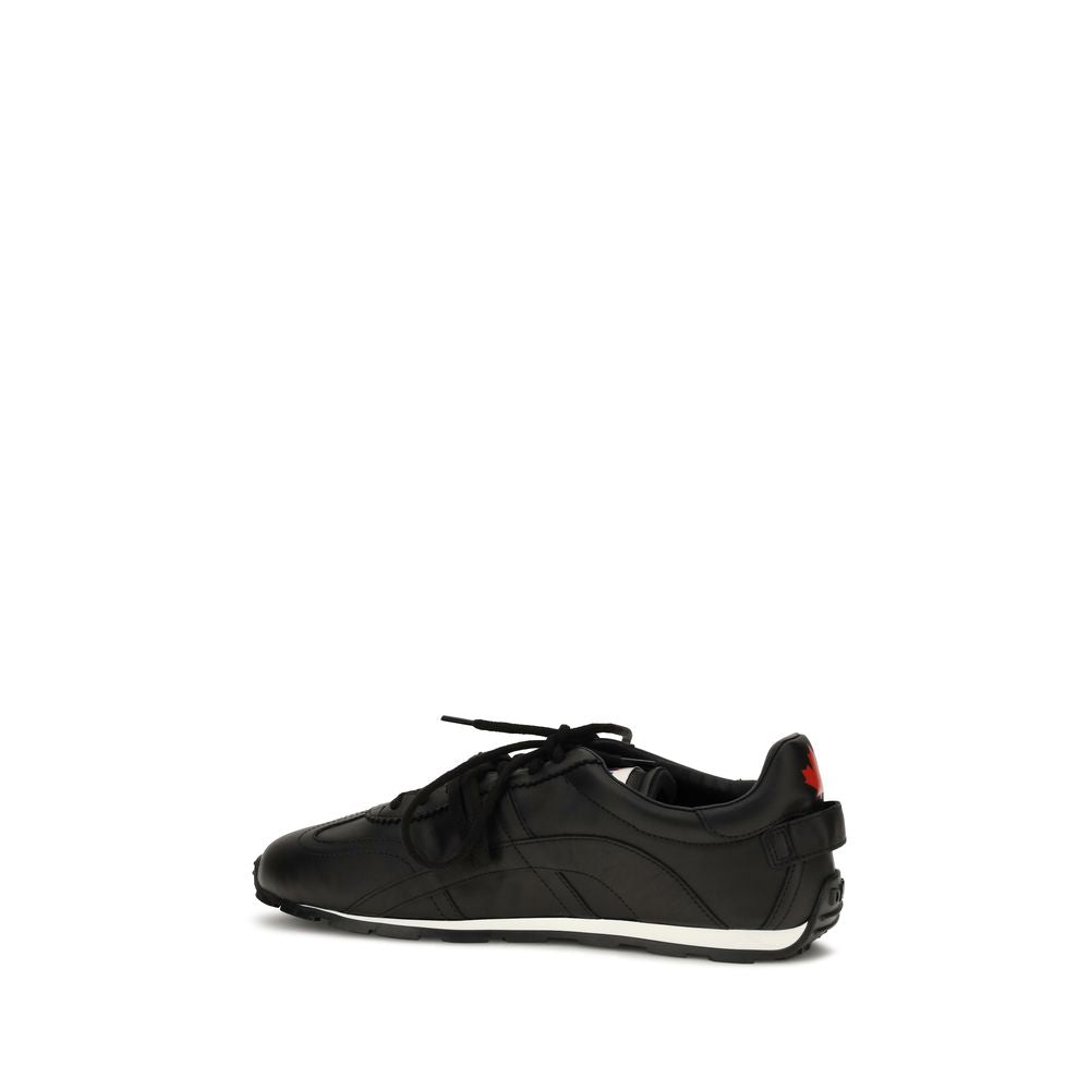 Discover the Dsquared² Black Calf Leather Bos Taurus Athletic Sneakers, where exquisite craftsmanship meets a sporty silhouette, embodying luxury and effortless style.