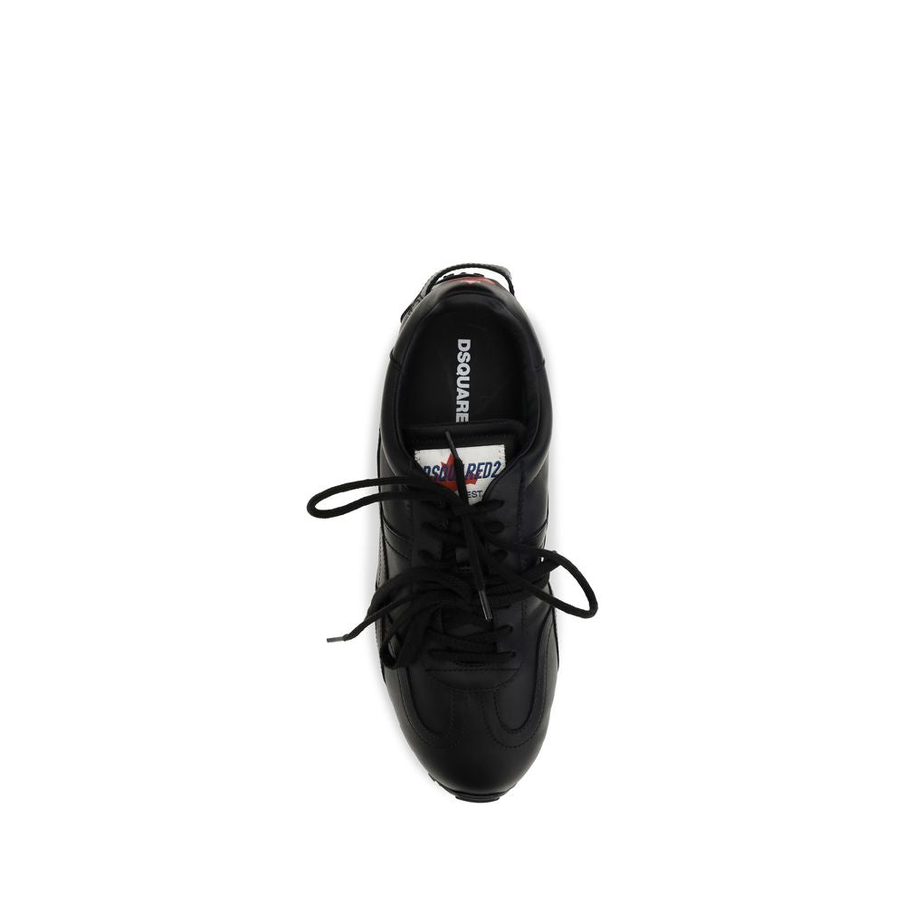 Indulge in the exquisite craftsmanship of Dsquared² Black Calf Leather Bos Taurus Athletic Sneakers, where luxury meets sporty elegance for the discerning individual.