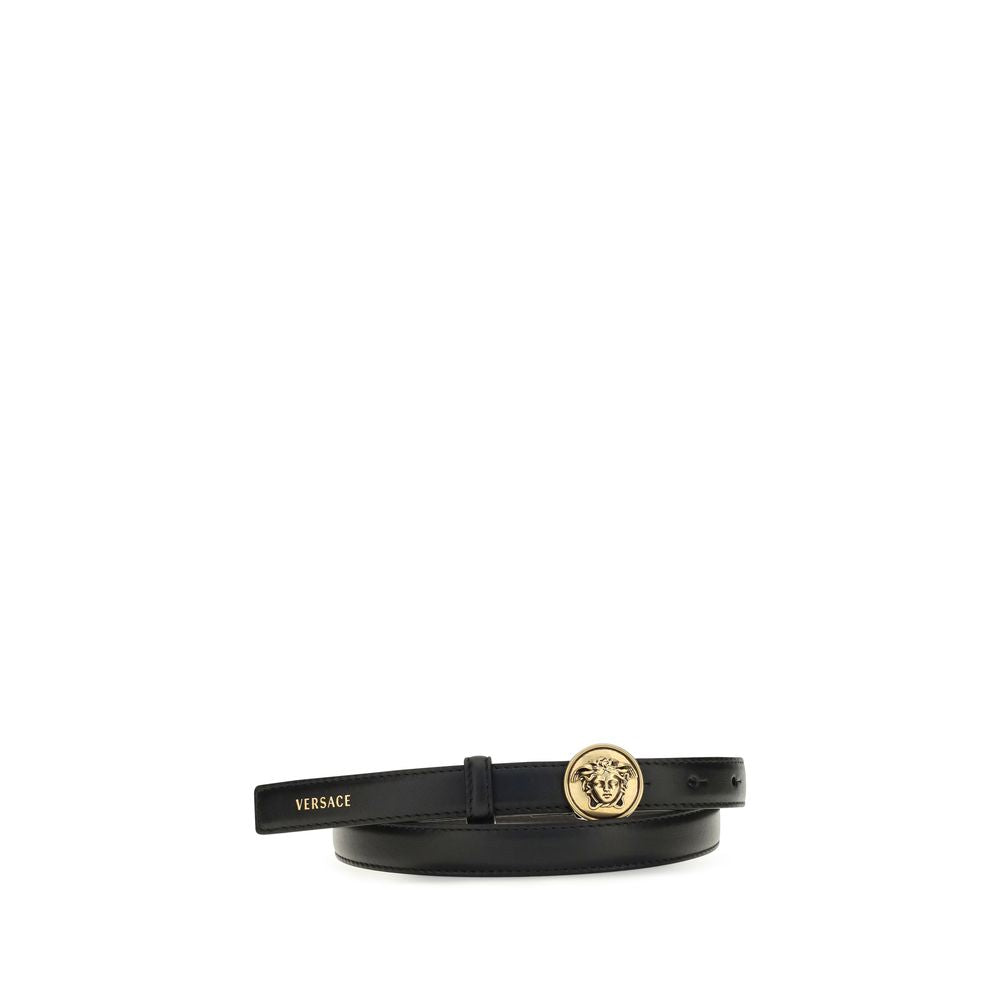Indulge in the exquisite allure of the Versace Black Calf Leather Bos Taurus Regular Belt, a masterpiece of craftsmanship with a 3D Medusa buckle and refined detailing, perfect for the discerning connoisseur.